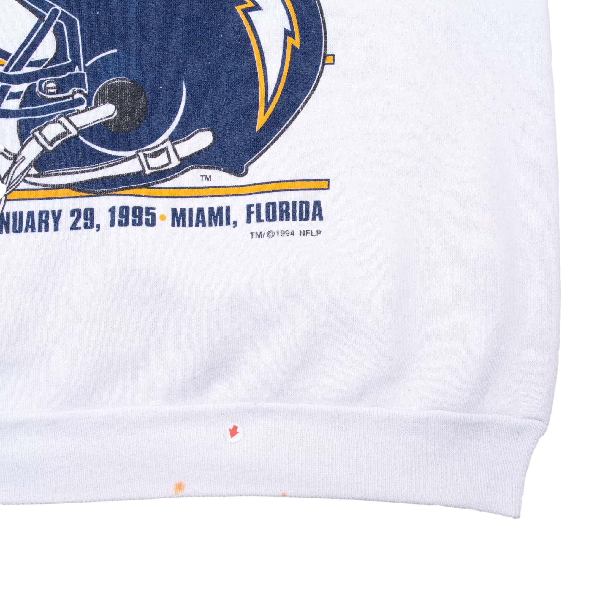 VINTAGE NFL SAN DIEGO CHARGERS SUPER BOWL XXIX 1995 SWEATSHIRT LARGE MADE IN USA