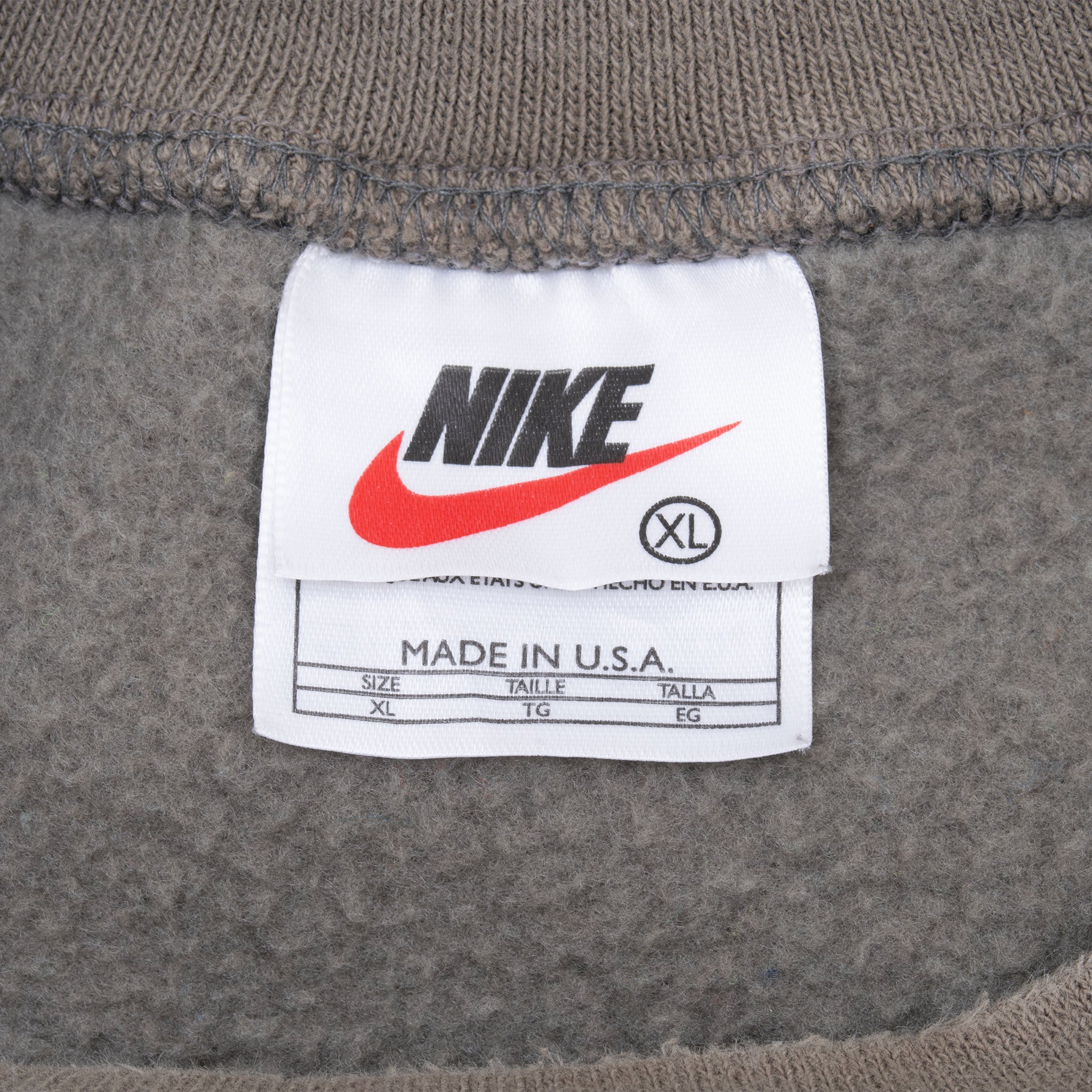 Vintage Nike Classic Swoosh Khaki Sweatshirt 1990S Size XL Made In Usa