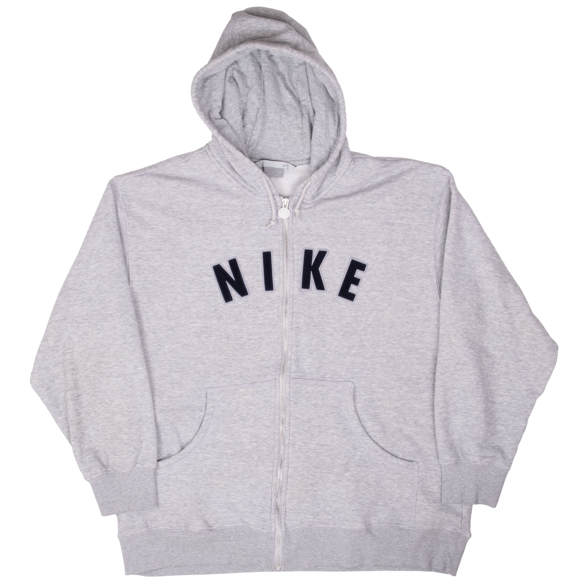 Vintage Nike Spellout Grey Full Zip Hoodie Sweatshirt 2000S Size Large