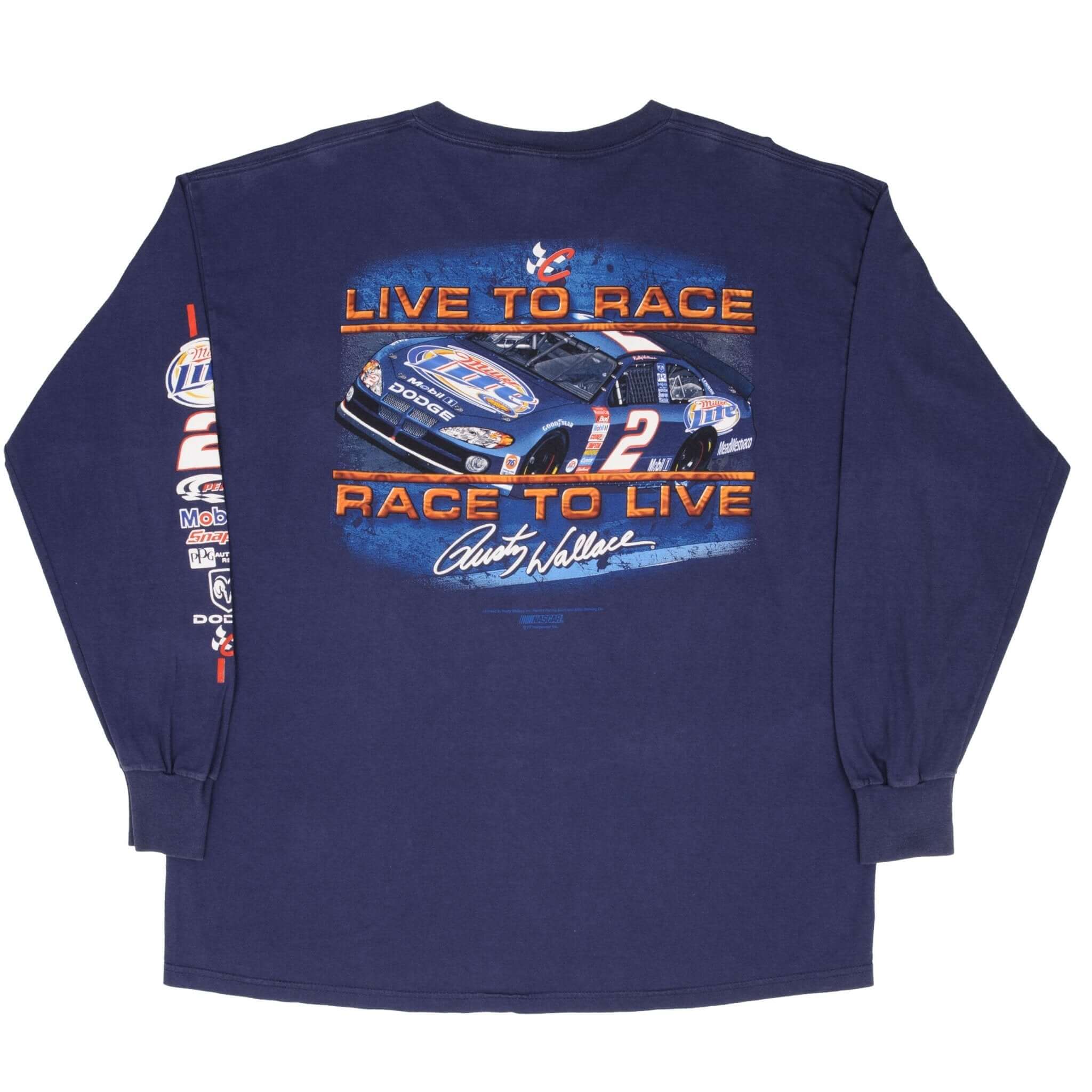 Vintage Nascar Rusty Wallace Live To Race Race To Live 1990s Long Sleeve Tee Shirt Size XL