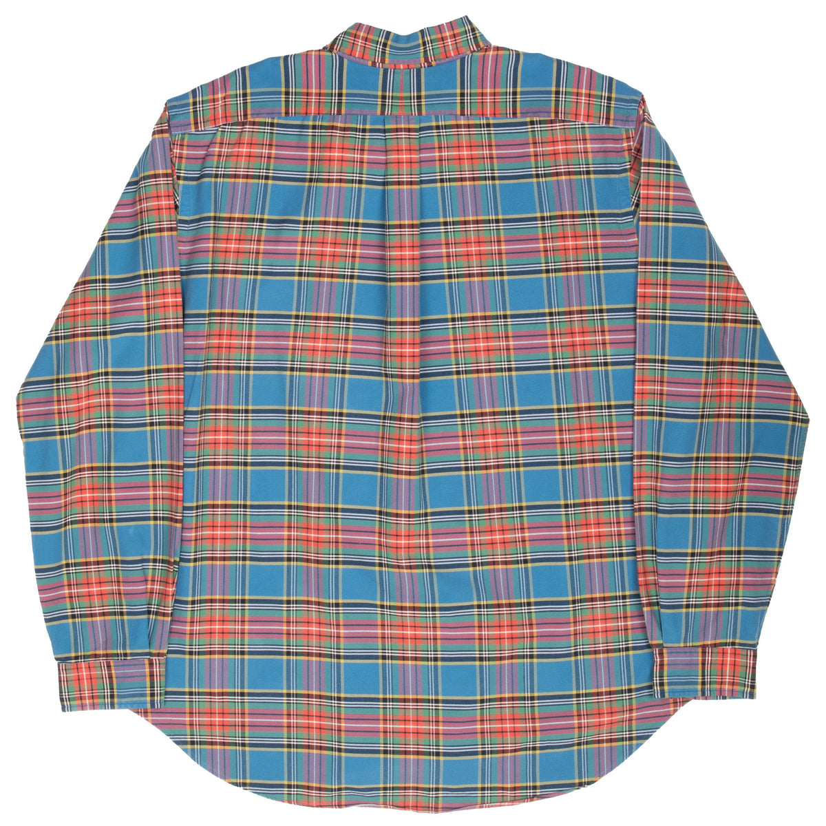 Back view of Ralph Lauren blue multicolor plaid long-sleeve shirt