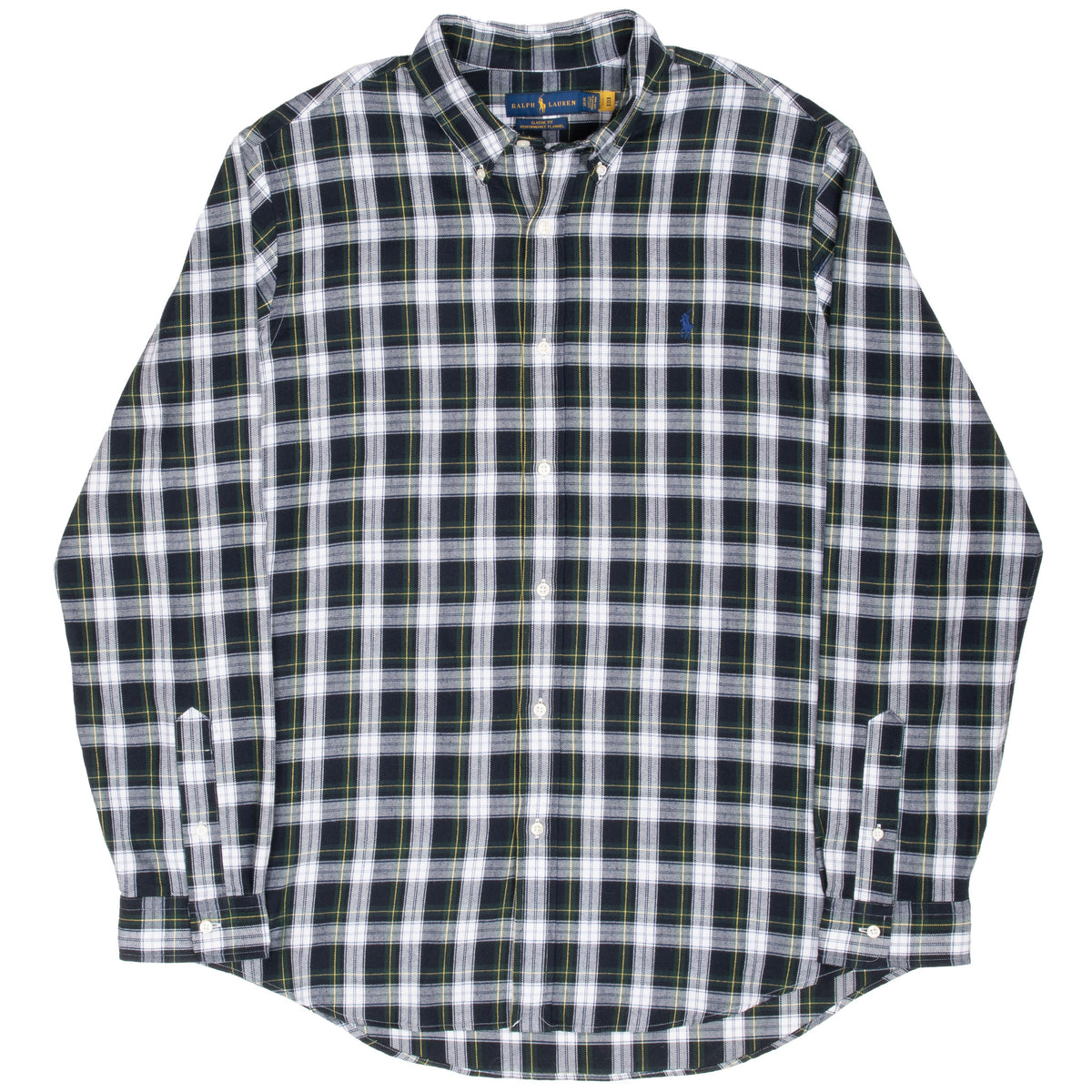 Full front view of Ralph Lauren tartan plaid long-sleeve shirt