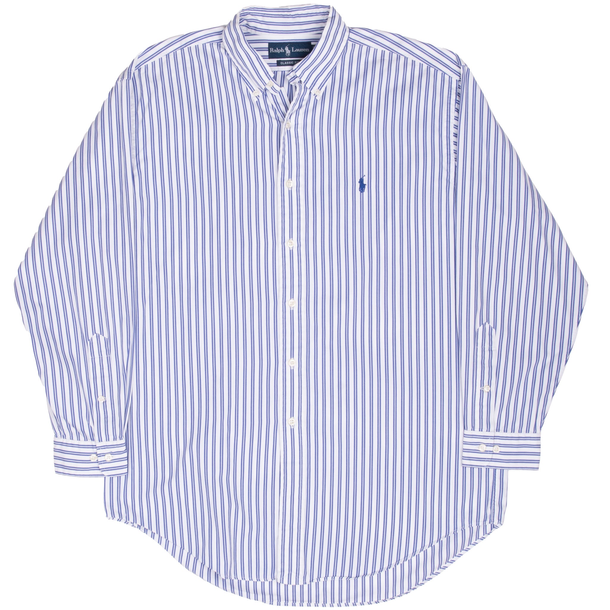 Vintage Ralph Lauren Blue Striped Shirt 1990S Size Medium 16 X 32 - 33