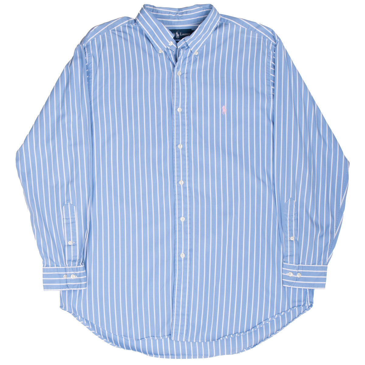 Vintage Ralph Lauren Blue Striped Shirt 1990S Size Large 16 1/2 X 32- 33