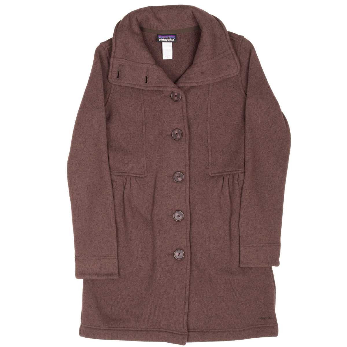 Full front of women's Patagonia Better Sweater coat in Java brown