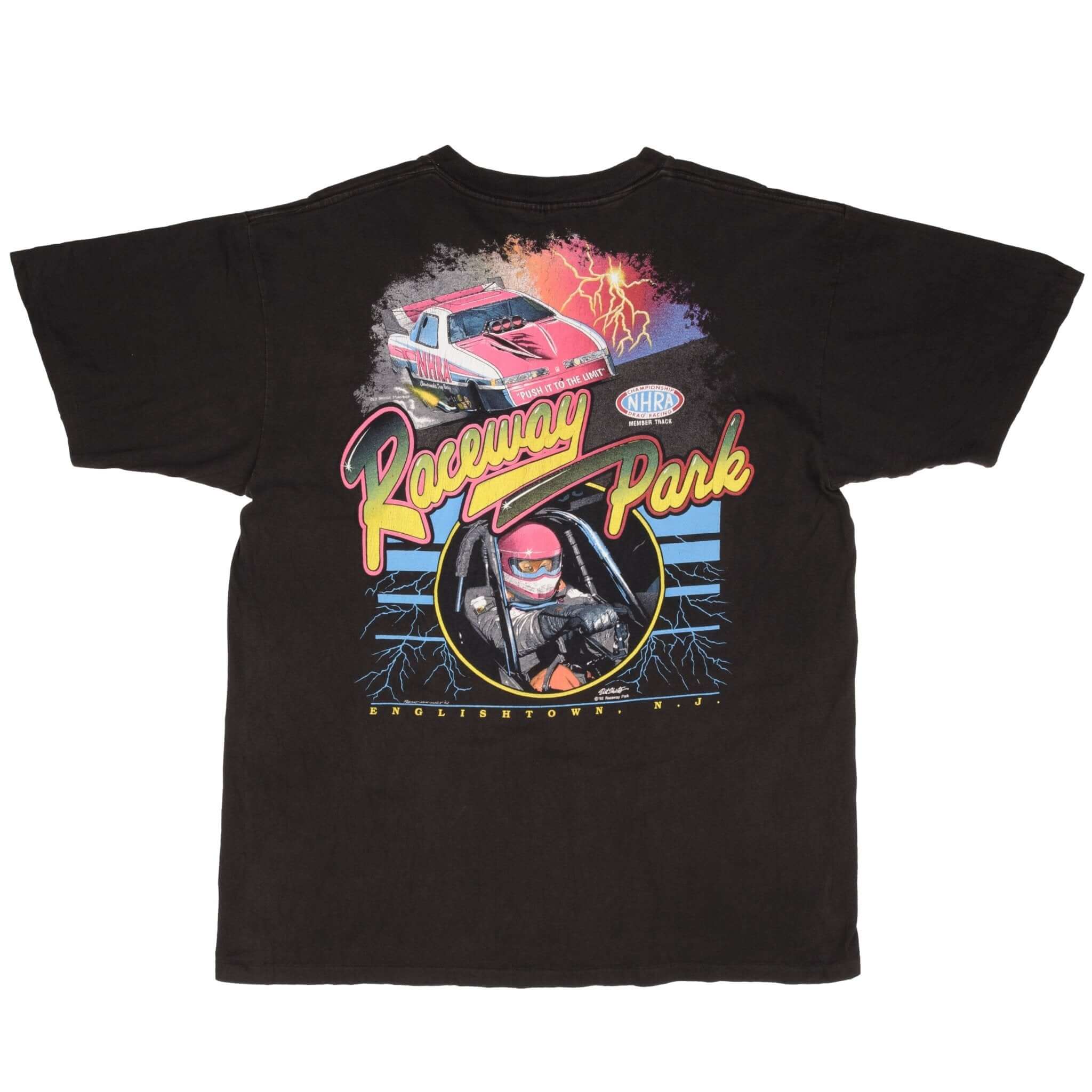 Vintage Drag Racing NHRA Raceway Park Englishtown Nj 1992 Tee Shirt Size XL With Single Stitch Sleeves