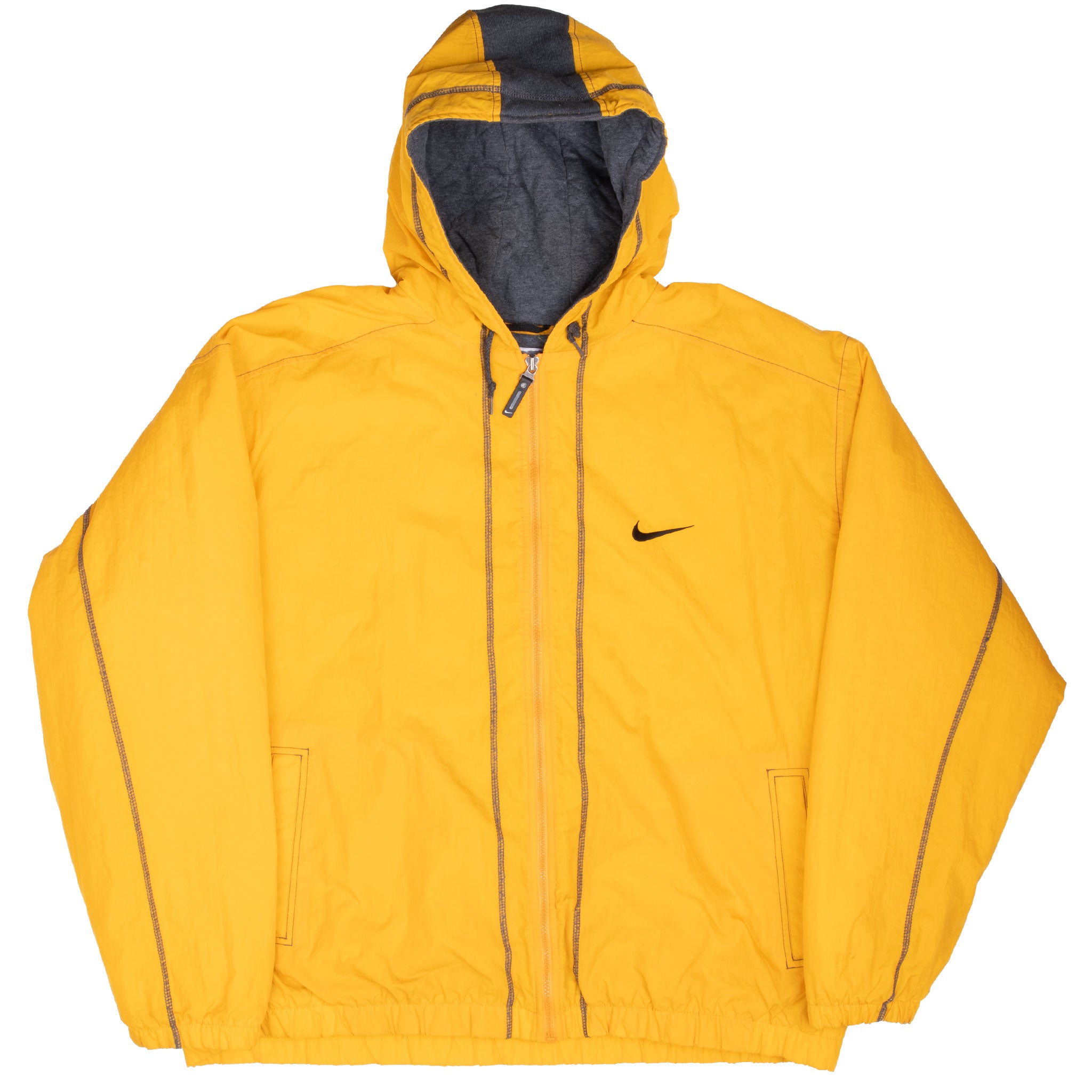 Vintage Nike Big Swoosh Yellow Heavy Windbreaker Rain Jacket 1990S Size 2XL