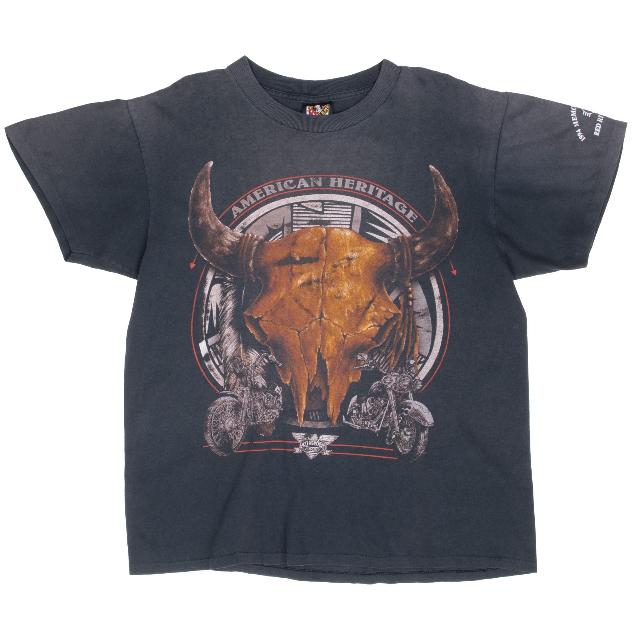 Full front of black 3D Emblem American Heritage biker T-shirt