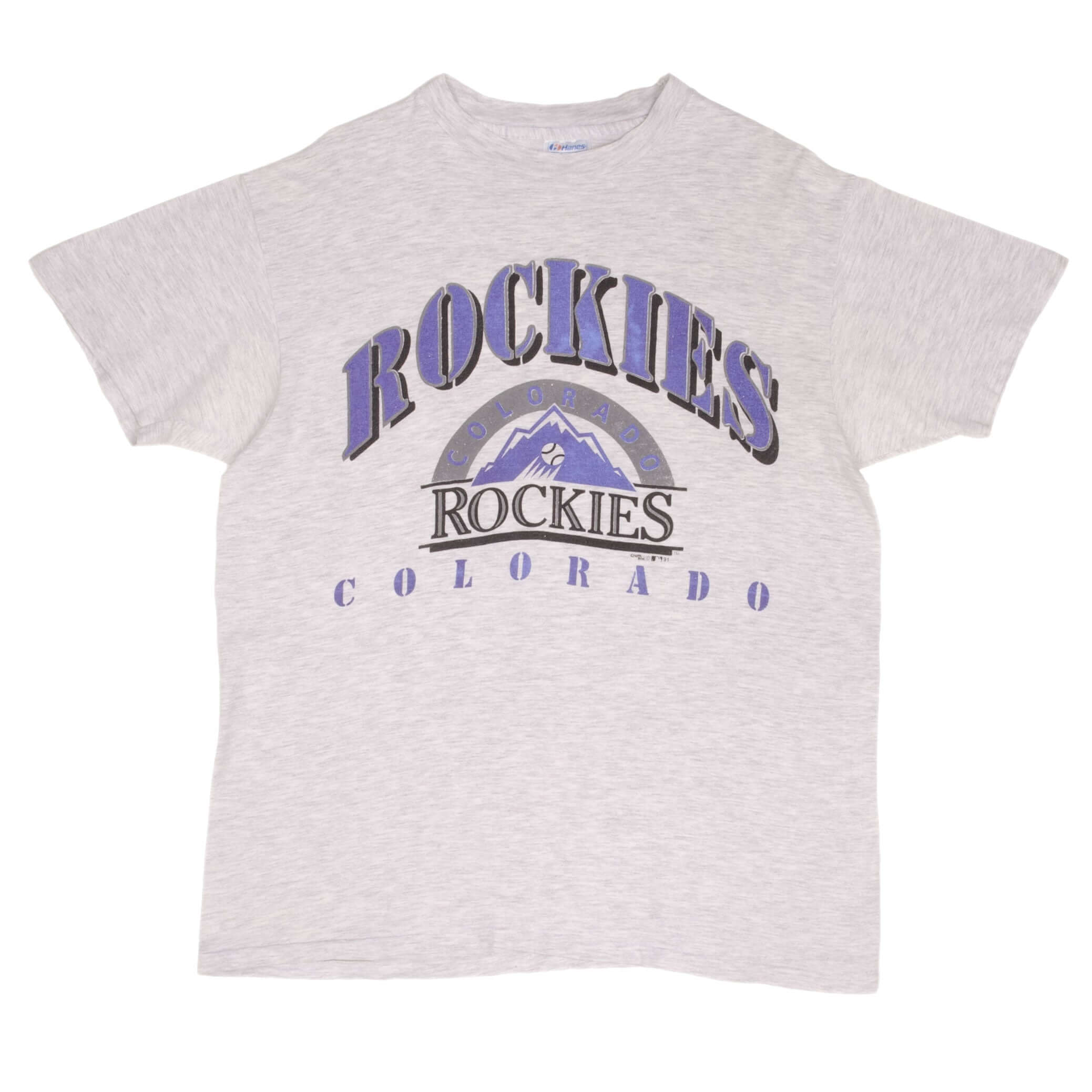 Vintage Black MLB Colorado Rockies Tee Shirt 1991 Size Large Made In USA With Single Stitch Sleeves