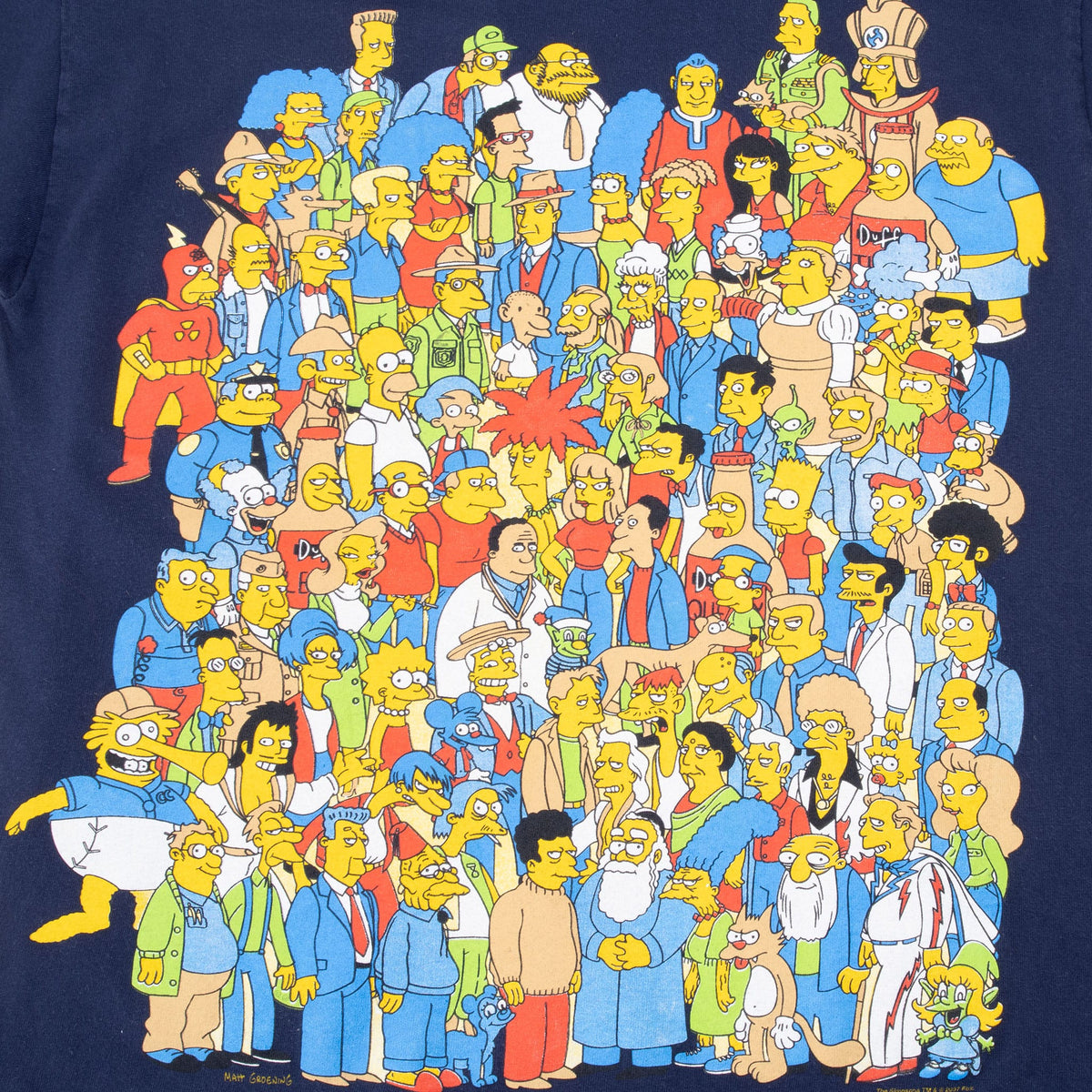 Close-up of The Simpsons front graphic featuring the Simpson family and Springfield residents