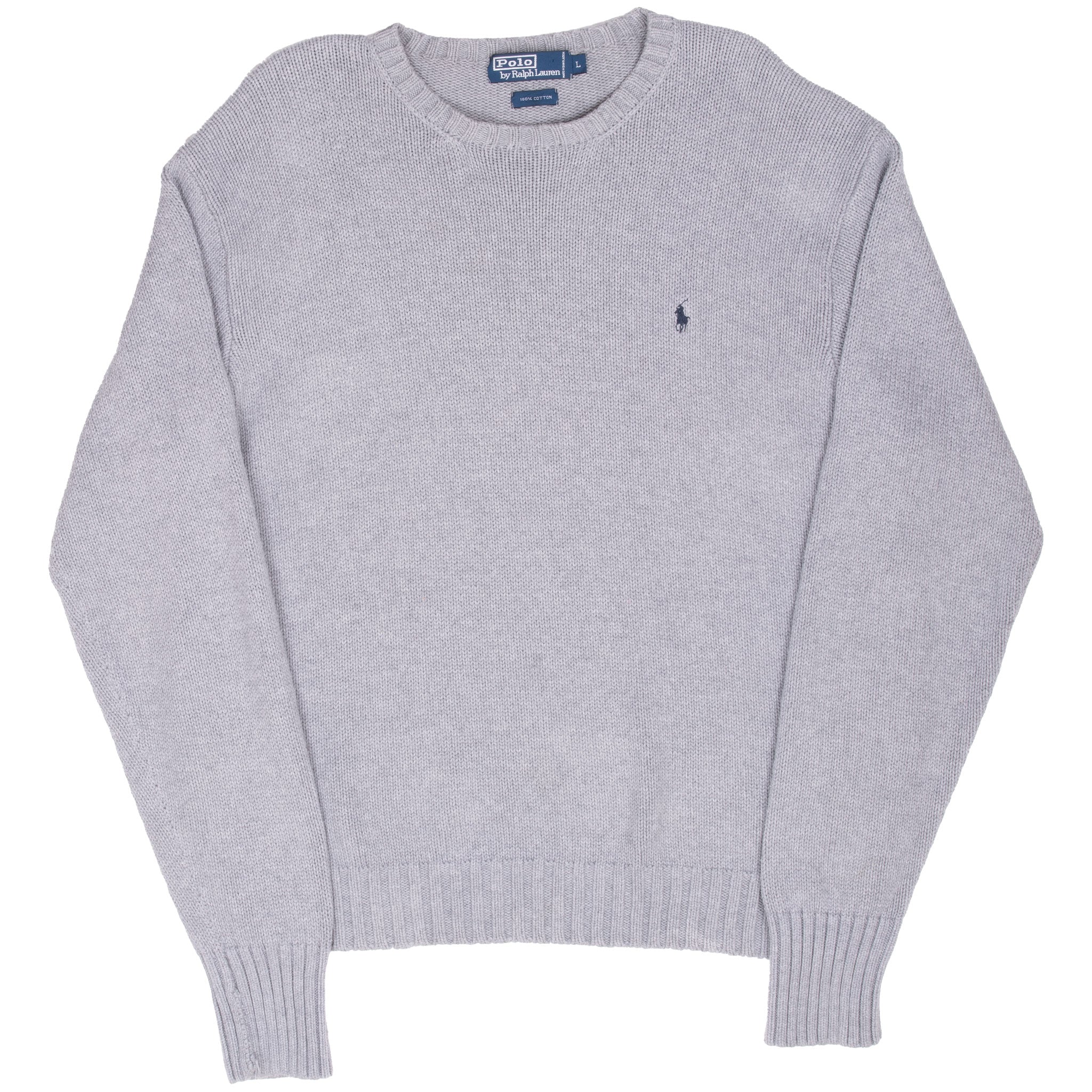 Vintage Polo Ralph Lauren Grey Knit Crewneck Sweater 1990S Size Large