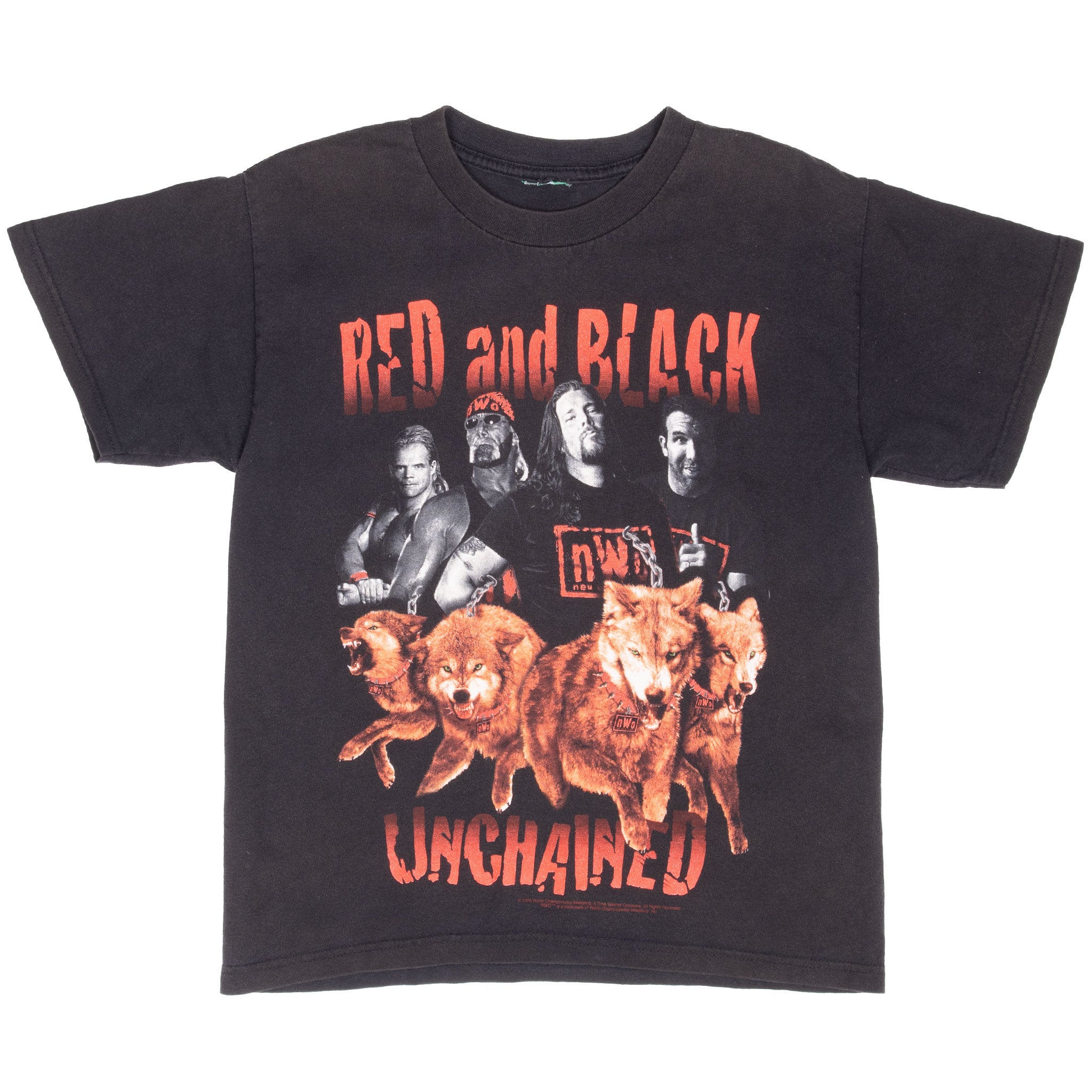 Vintage Nwo New World Order Red And Black Unchained Wrestling Tee Shirt 1998 Size Large Youth