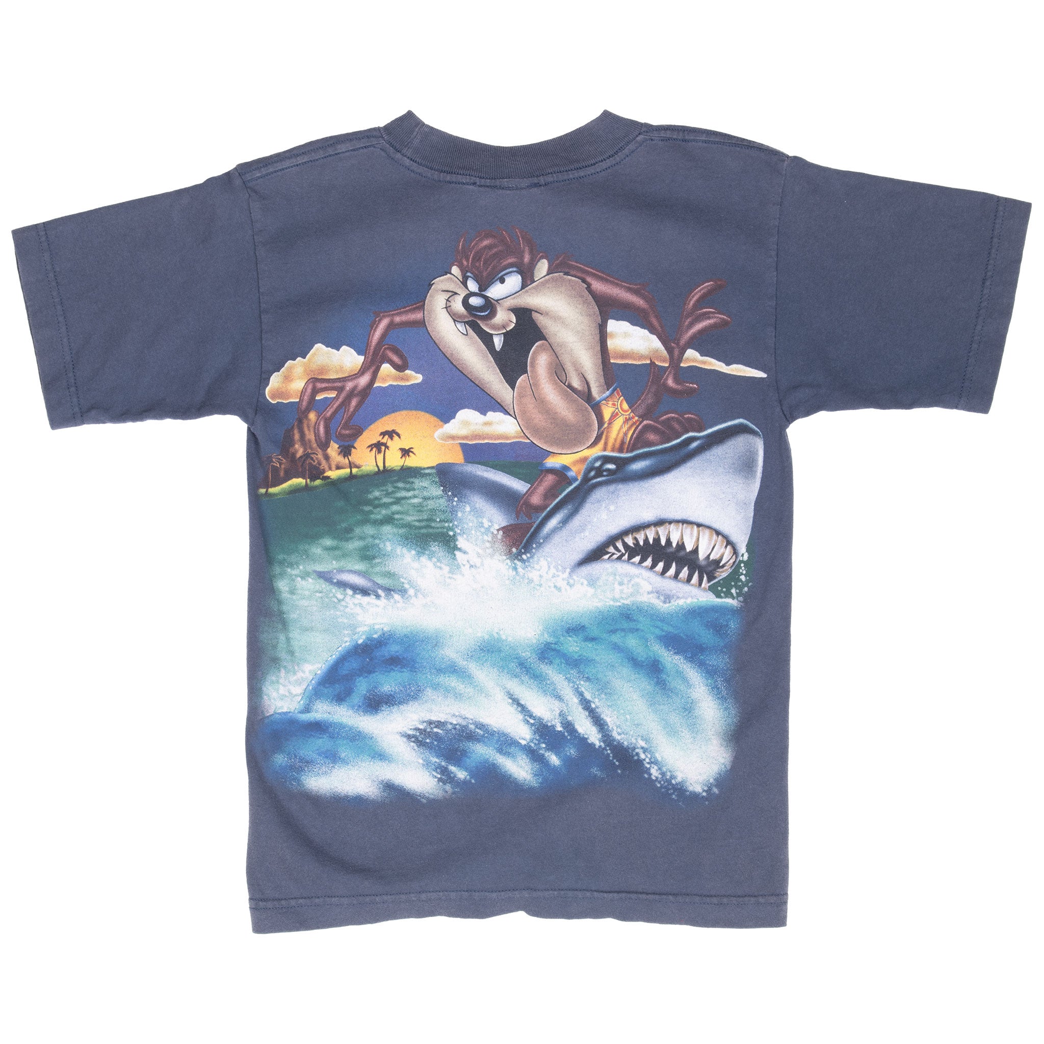 Vintage Looney Tunes Taz Shark Surfing 1997 Tee Shirt Size Small Youth