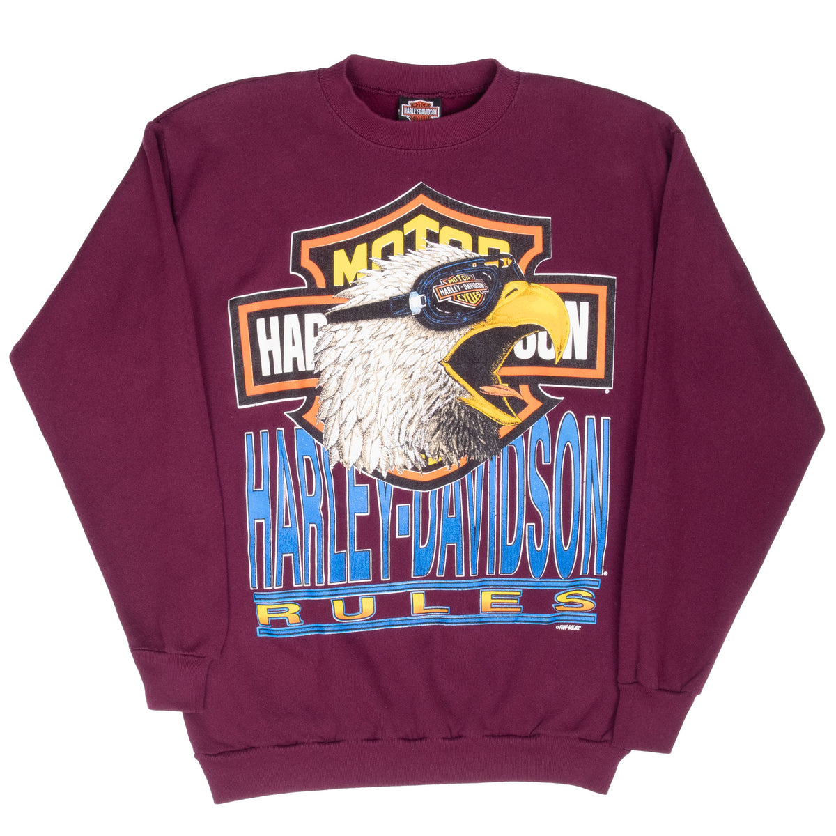 Full front view of burgundy Harley-Davidson crewneck sweatshirt with eagle graphic