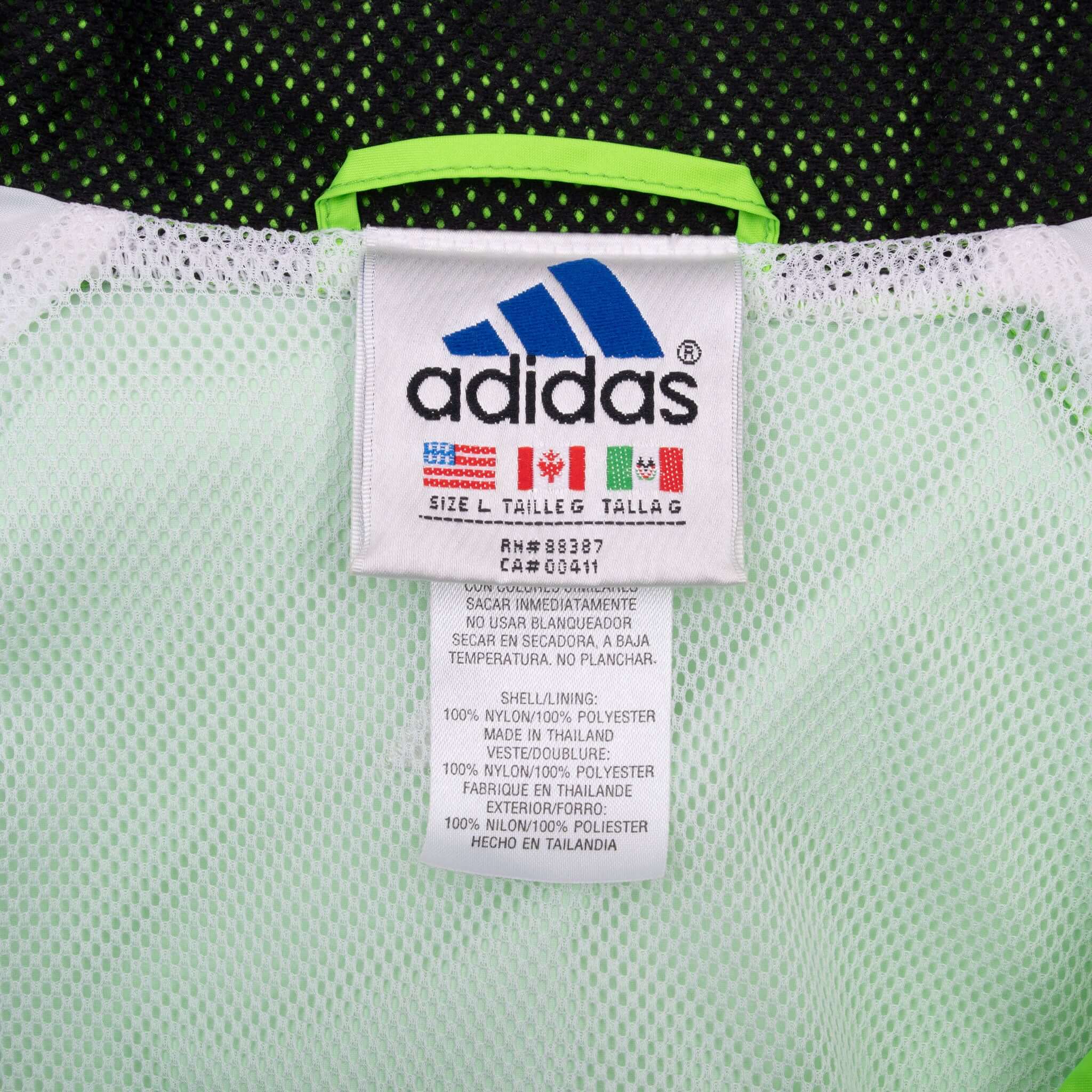 Vintage Adidas Neon Green Windbreaker Jacket 1990S Size Large