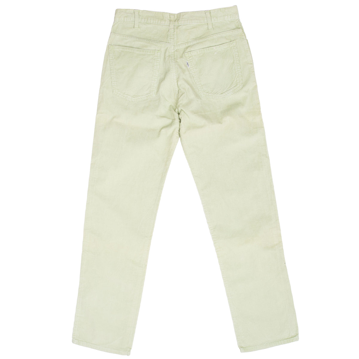 Back view of Levi's lime green corduroy jeans with two patch pockets