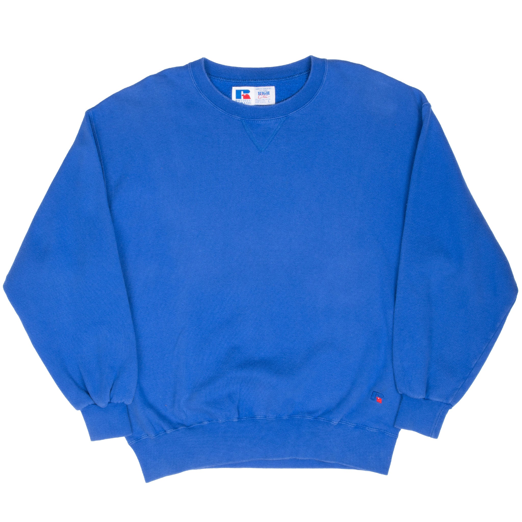 Vintage Russell Athletic Blue Blank Heavyweight Sweatshirt 1990S Size Large Made In Usa