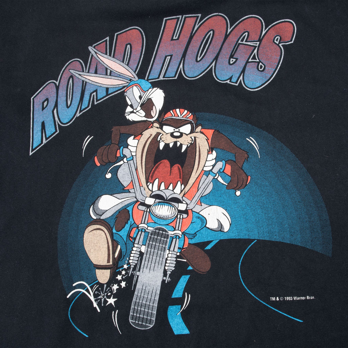 Front Road Hogs graphic detail showing Bugs Bunny and Taz riding a motorcycle