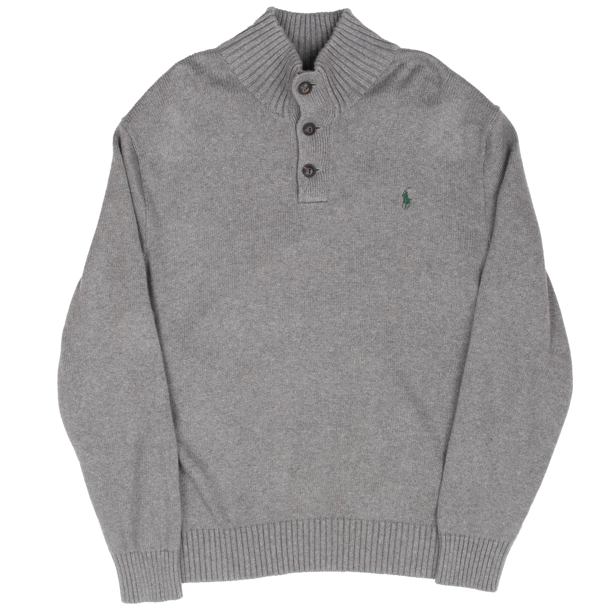 VINTAGE POLO RALPH LAUREN GREY KNIT HENLEY SWEATER SIZE 2XL
