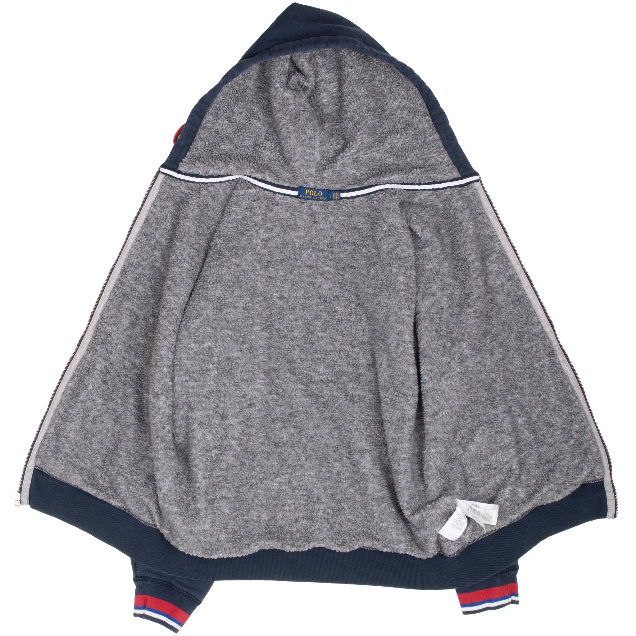 VINTAGE POLO RALPH LAUREN BLUE SHERPA LINED FULL ZIP HOODIE SWEATSHIRT LARGE