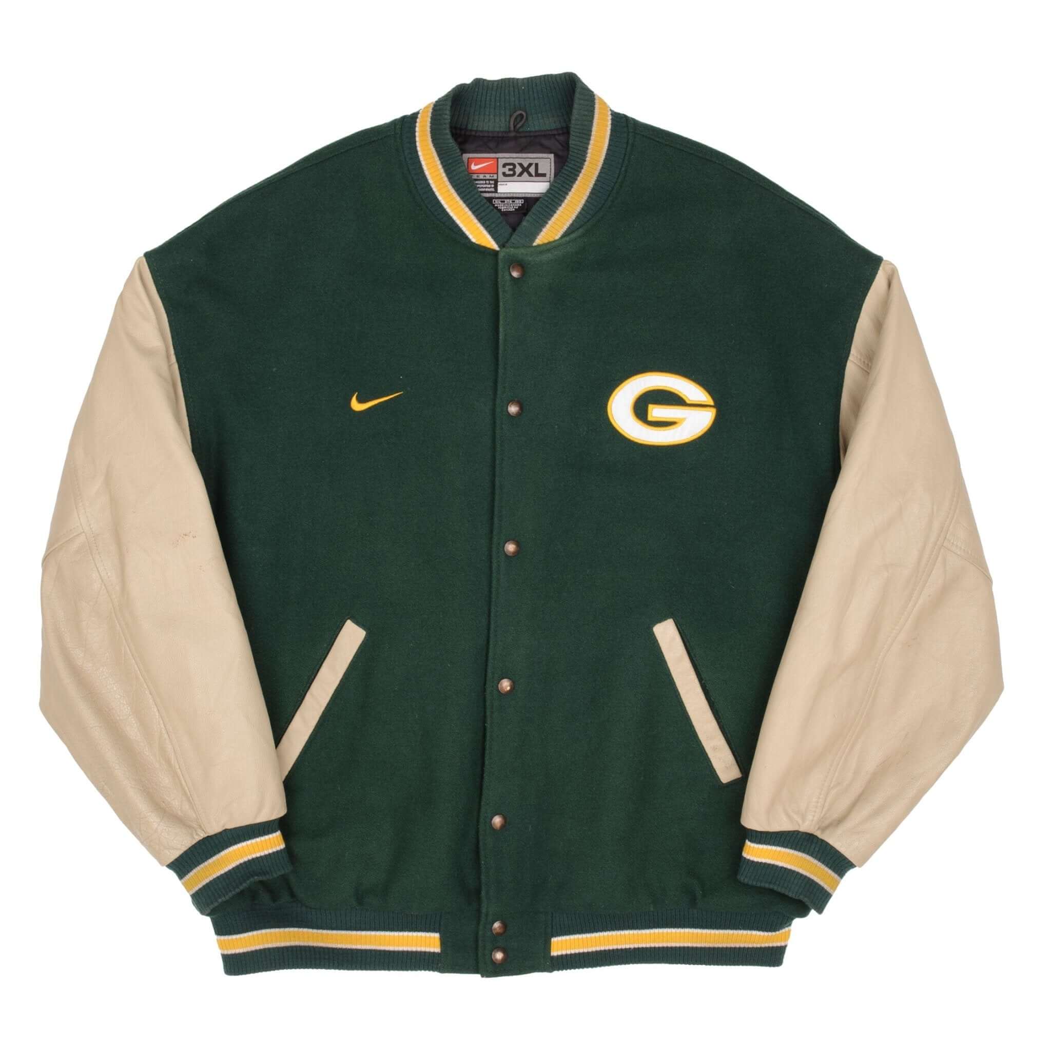 VINTAGE NIKE NFL GREEN BAY PACKERS VARSITY JACKET SIZE 3XL 2000S