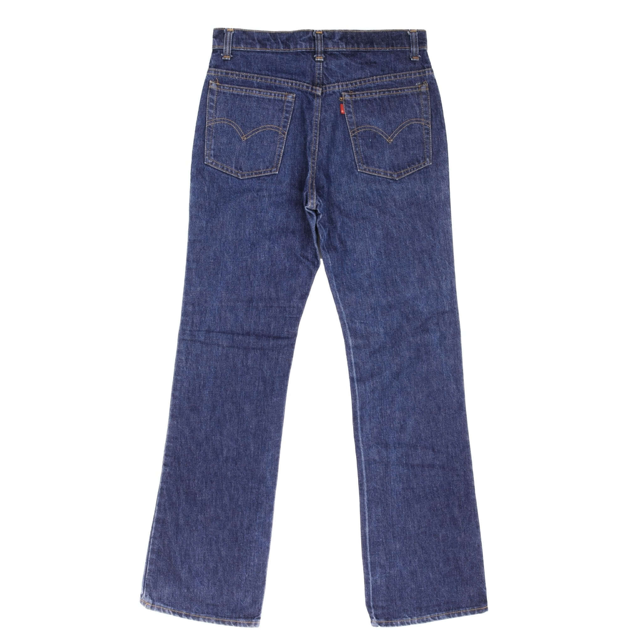 Beautiful Indigo Levis 517 Jeans With Blue Bar Tacks 1980s Made in USA with Dark Wash Talon Zipper Size on tag 32X33 Actual Size 32X33 Back Button #653