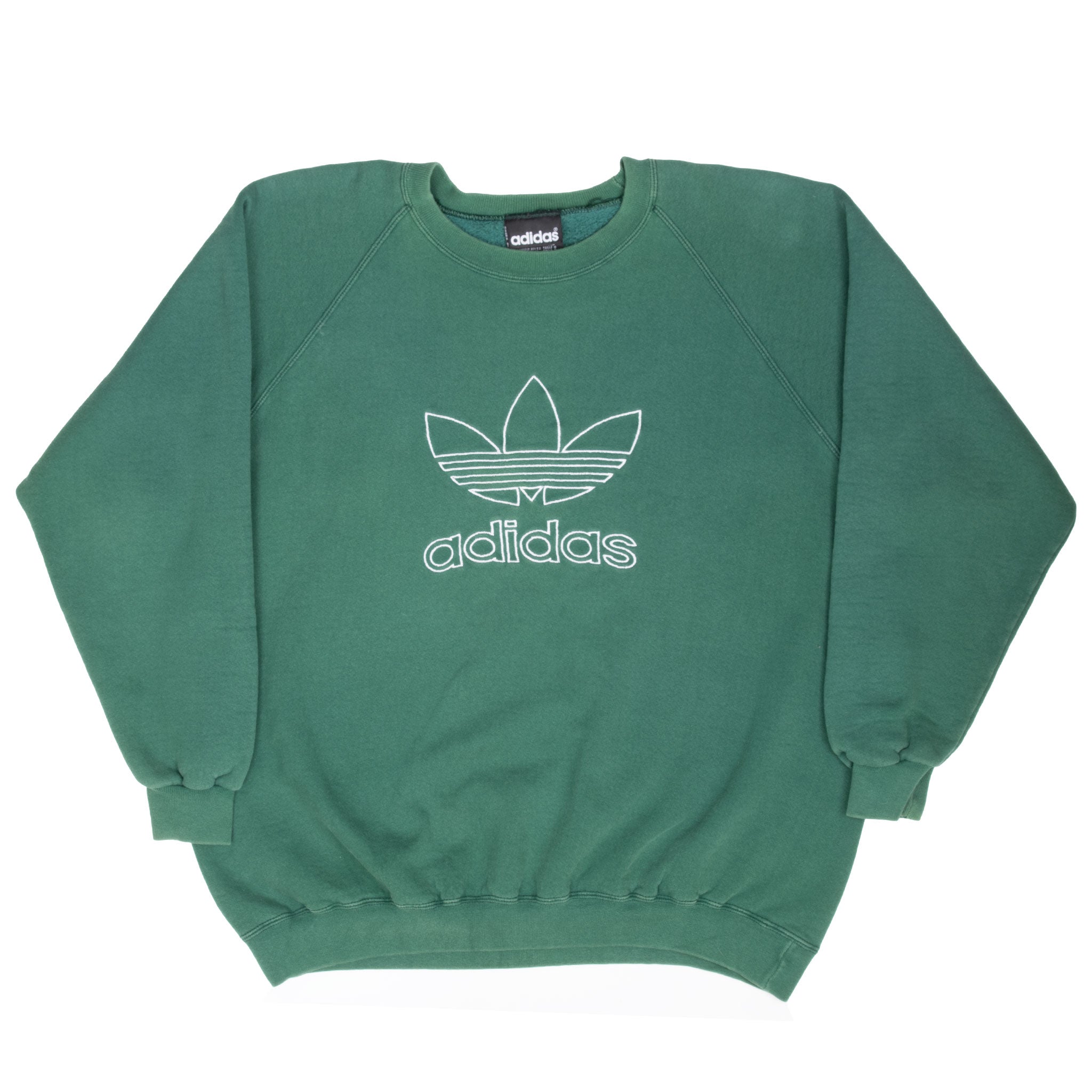 Vintage Adidas Spellout Green Crewneck Sweatshirt 1990S Size Large Made In USA