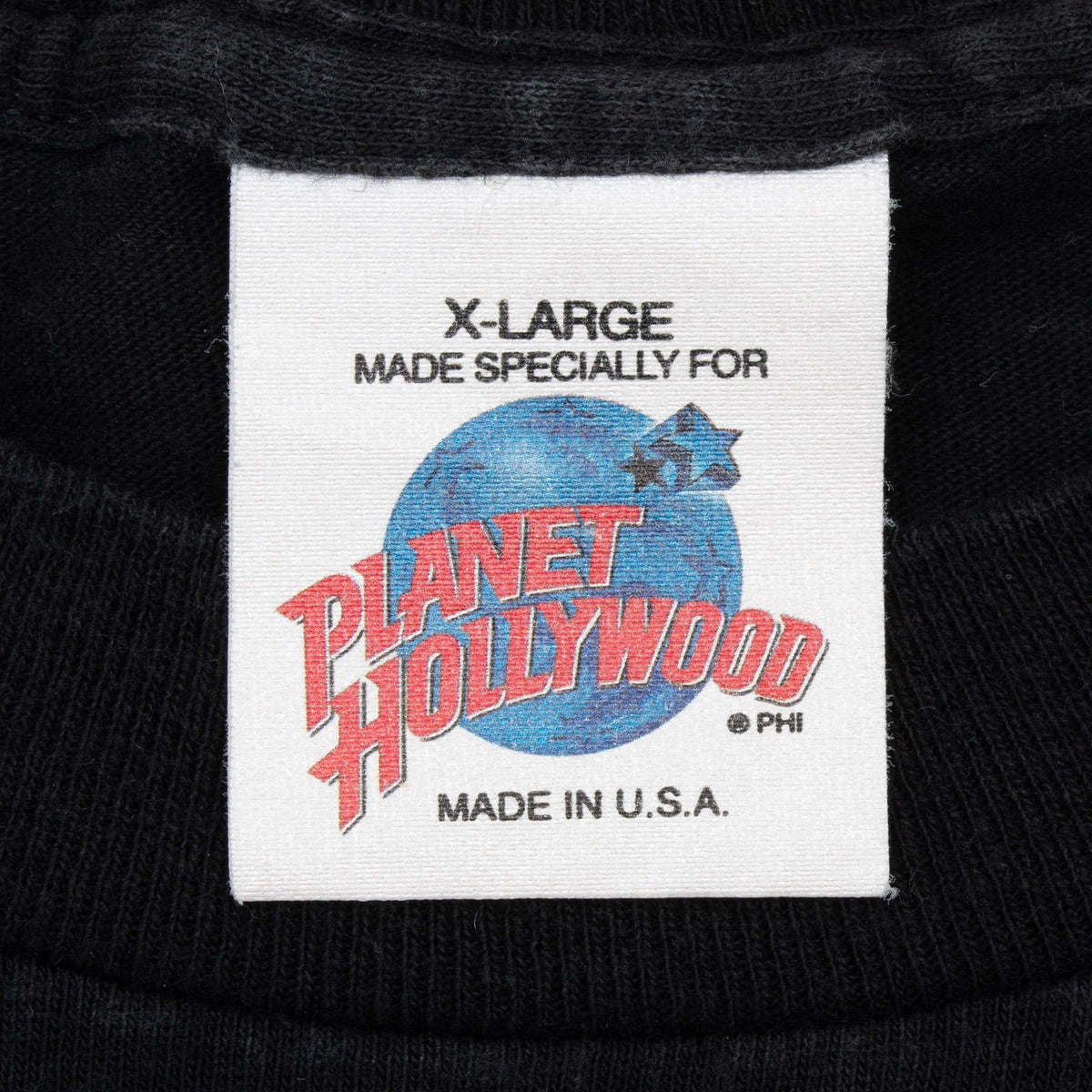 Planet Hollywood neck label marked X-Large and Made in U.S.A.