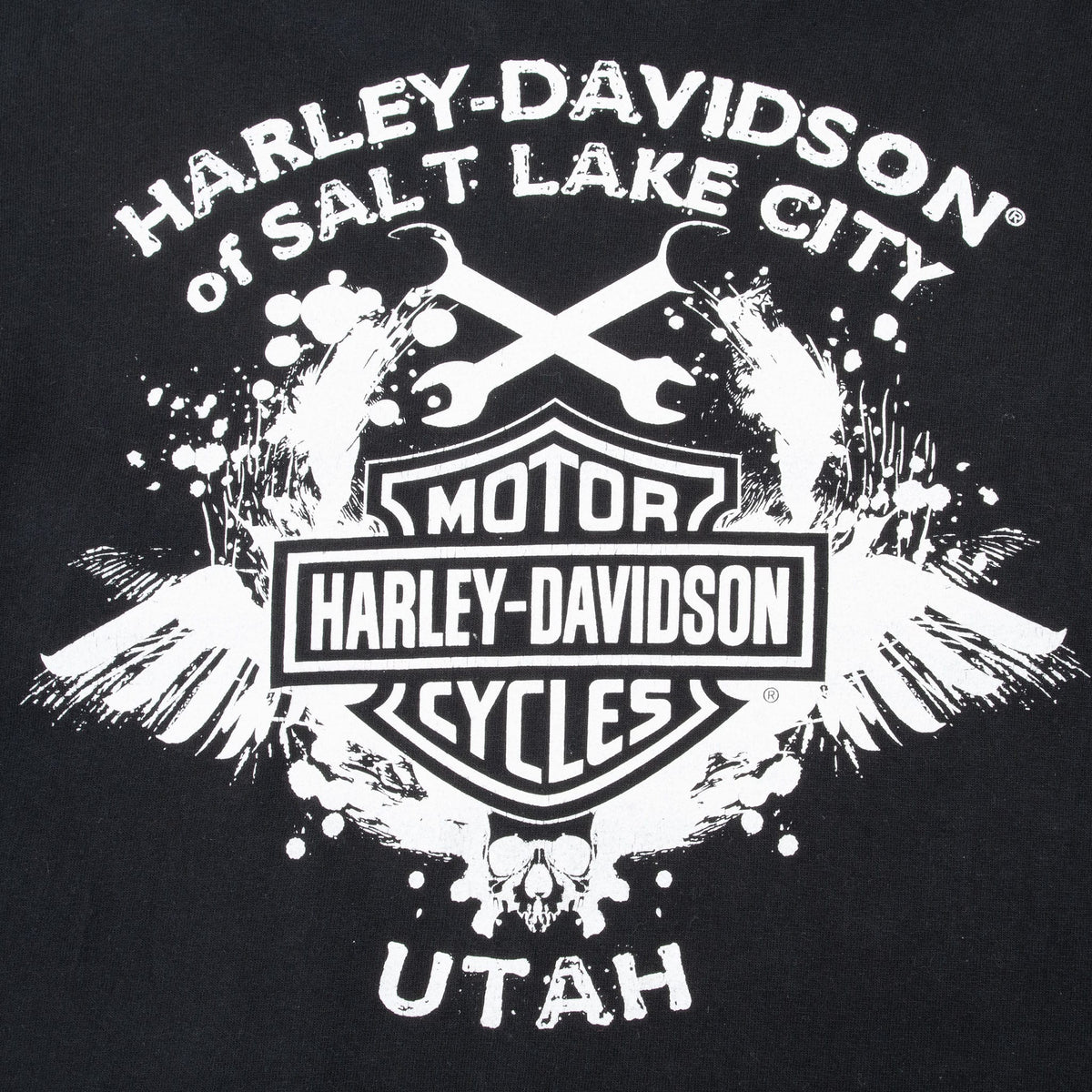 Back print detail with Salt Lake City, Utah text, crossed wrenches, and Bar & Shield logo