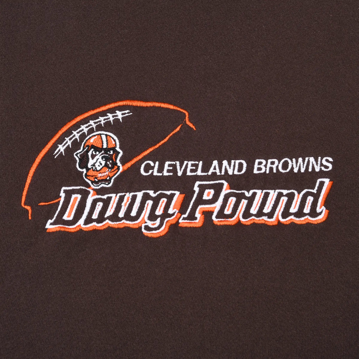 Close-up of Cleveland Browns Dawg Pound football helmet embroidery