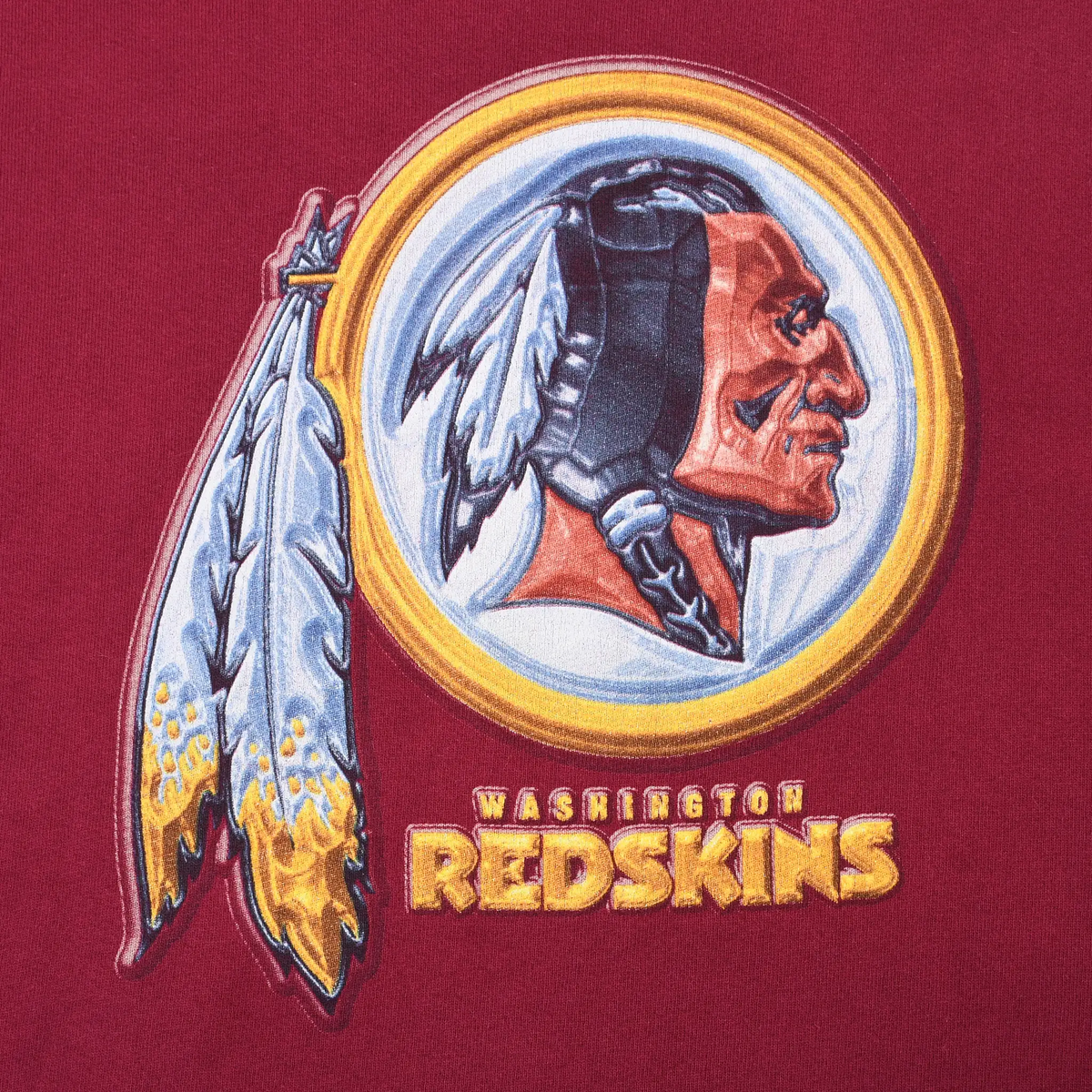 Close-up of Washington Redskins chest graphic and gold team lettering