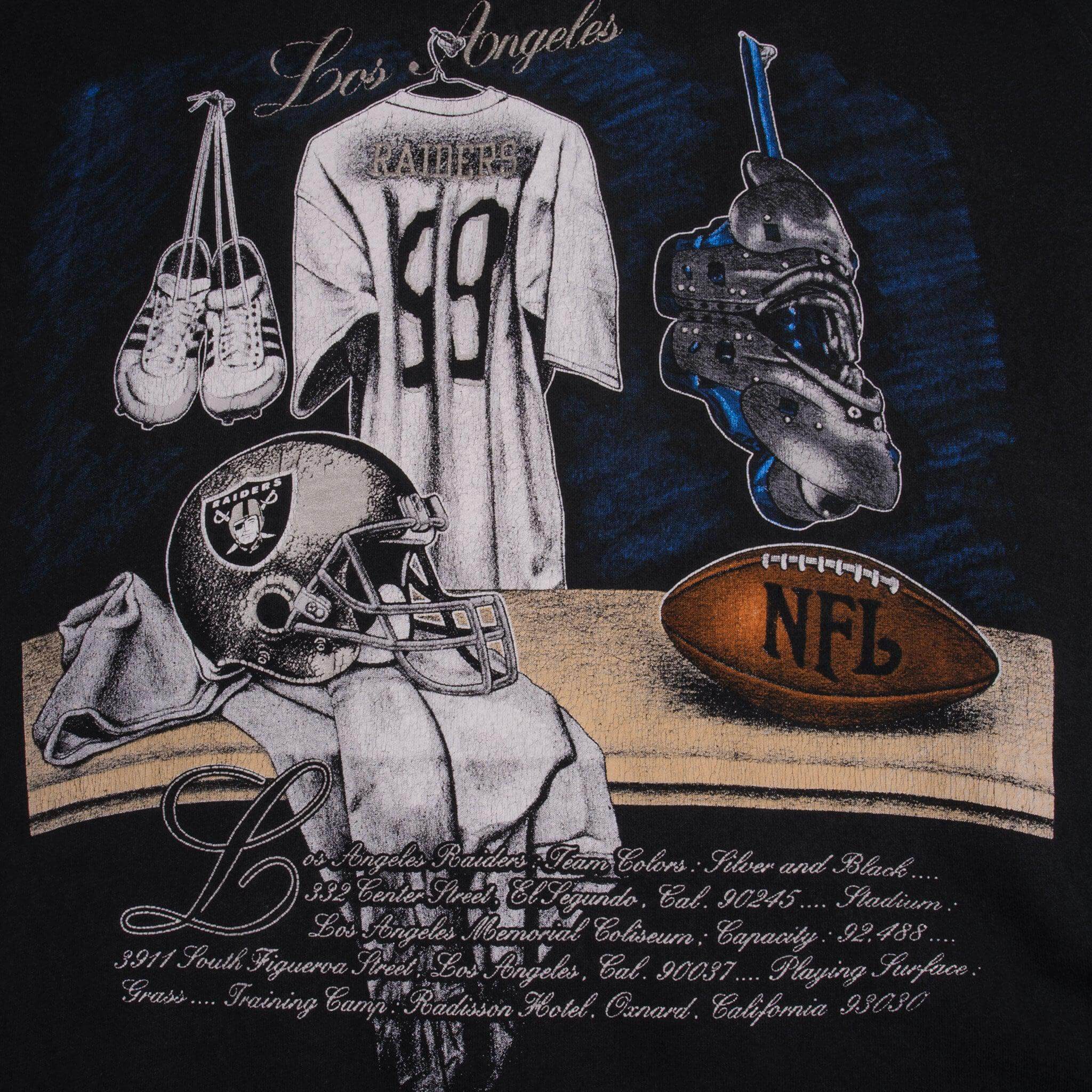 Vintage NFL Los Angeles Raiders Nutmeg Tee Shirt 1990S Size Medium Made In USA With Single Stitch Sleeves