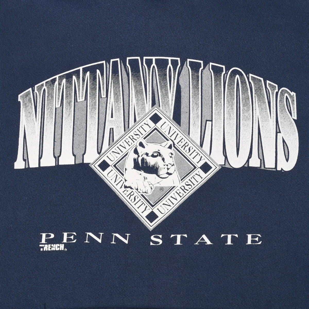 Close-up of white Nittany Lions and Penn State chest print with university lion graphic