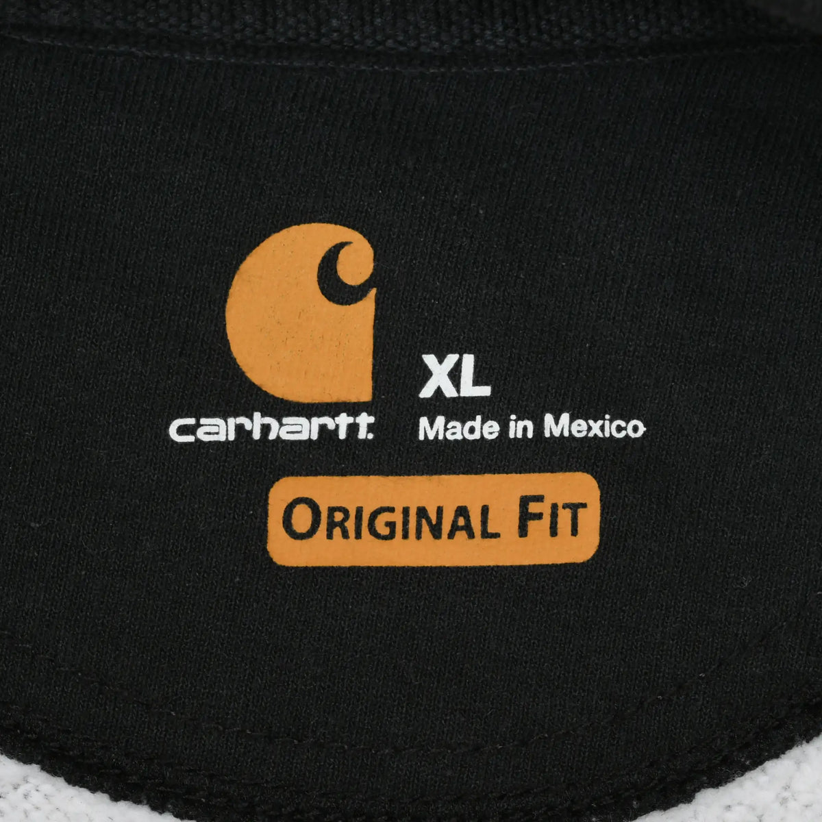Carhartt neck print showing XL, Made in Mexico, and Original Fit