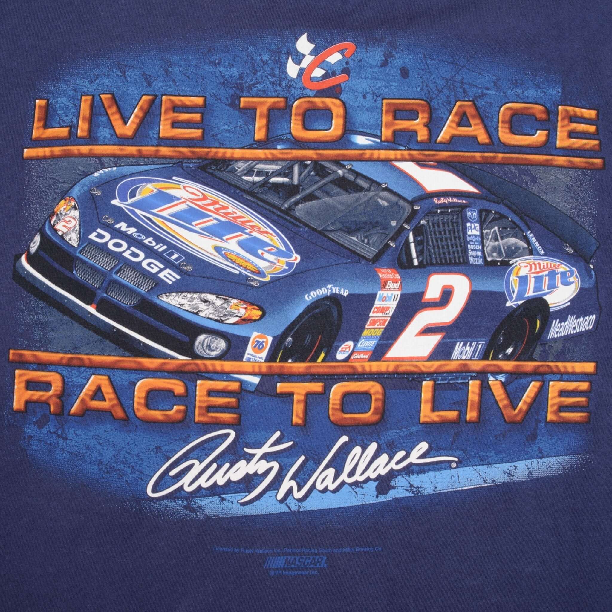 Vintage Nascar Rusty Wallace Live To Race Race To Live 1990s Long Sleeve Tee Shirt Size XL