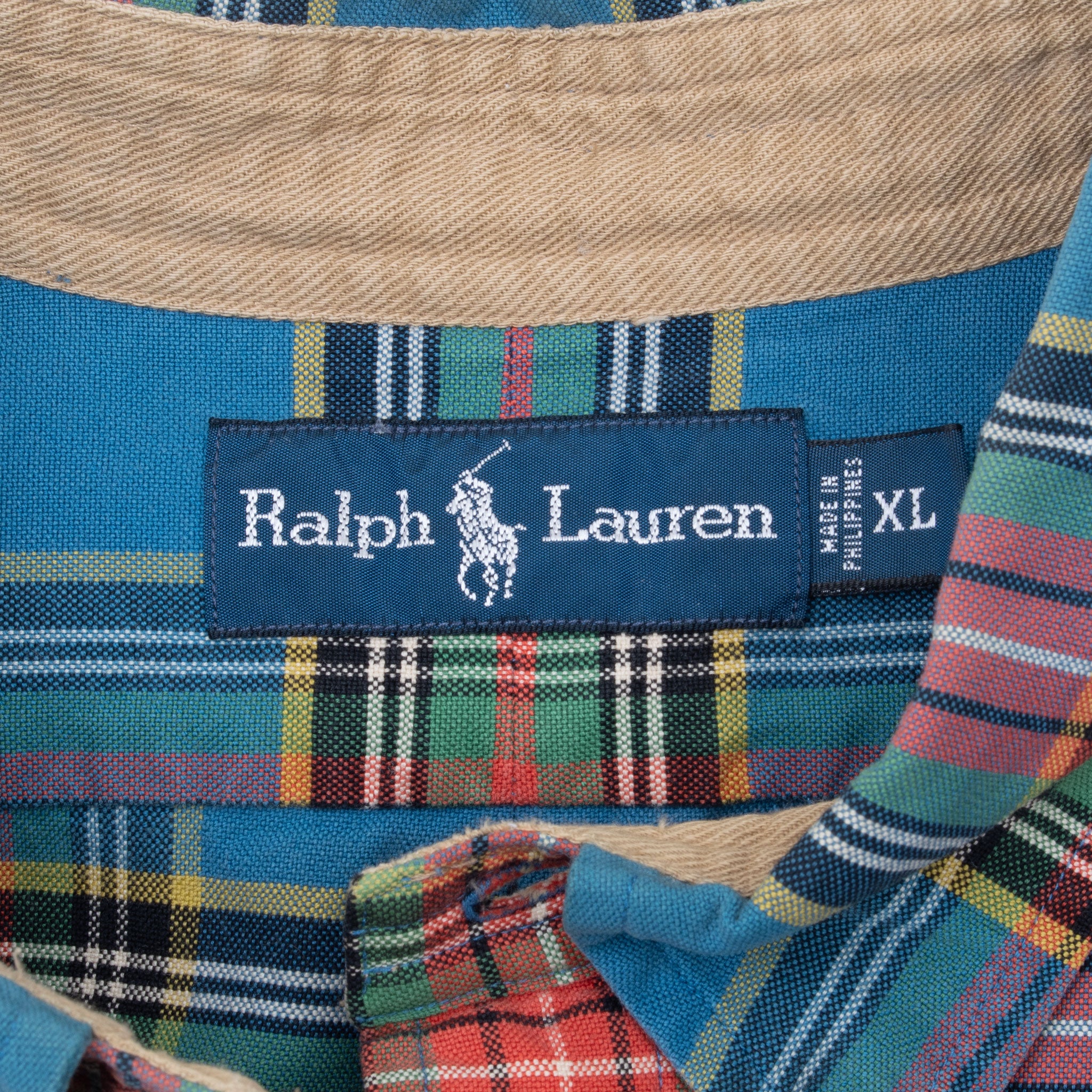 Ralph Lauren XL neck label inside plaid shirt collar