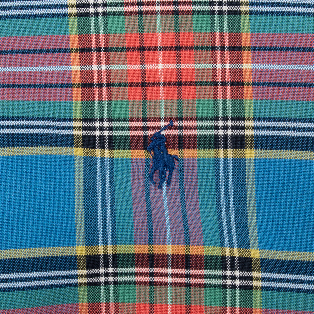 Navy Ralph Lauren polo player embroidery on multicolor plaid fabric