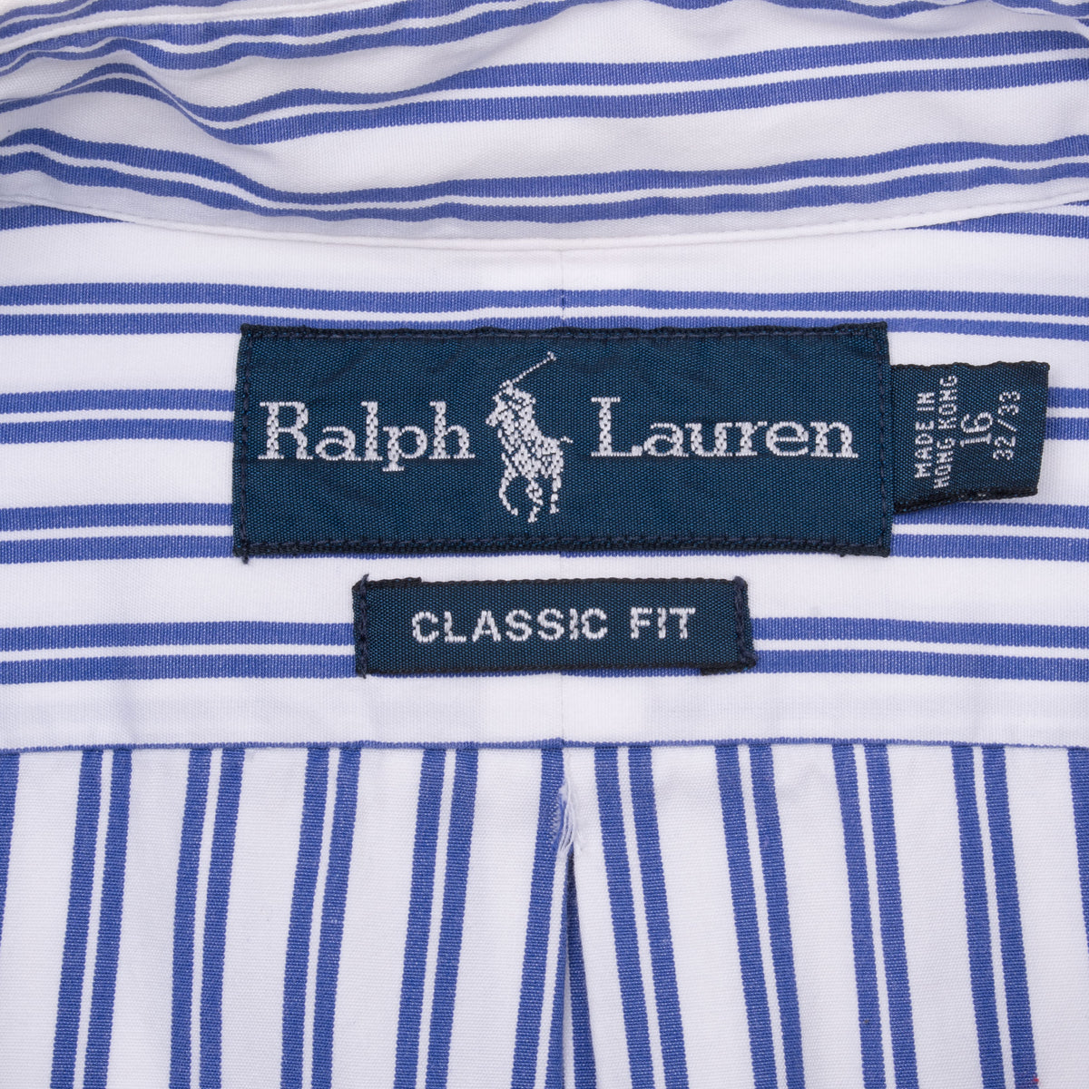 Vintage Ralph Lauren Blue Striped Shirt 1990S Size Medium 16 X 32 - 33