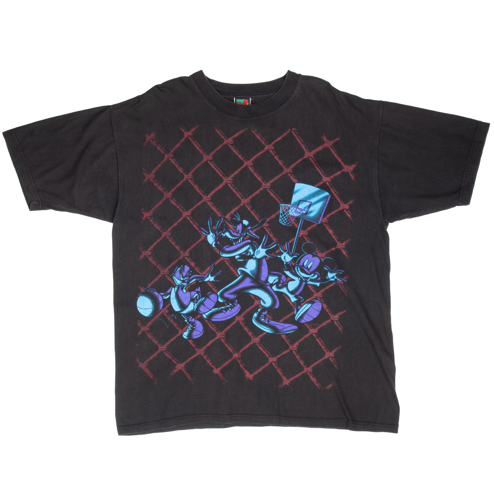 Vintage Disney Mickey Mouse Goofy Donald Basketball Tee Shirt 1990S Size Large