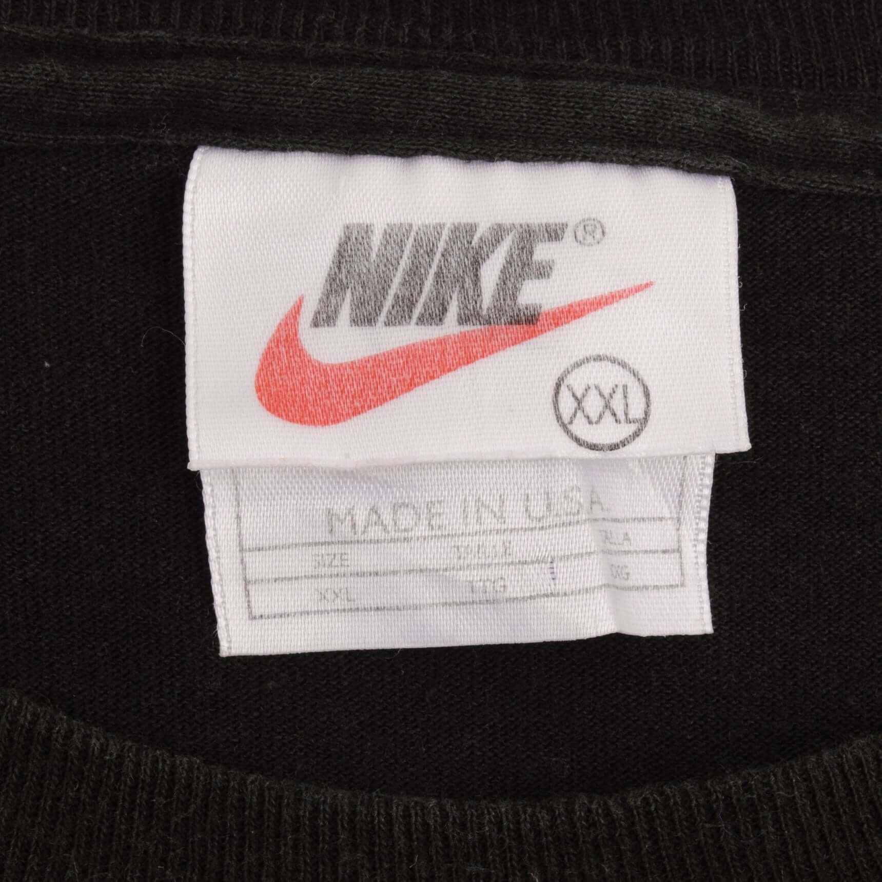 VINTAGE NIKE CLASSIC SWOOSH BLACK TEE SHIRT 1990S SIZE 2XL MADE IN USA