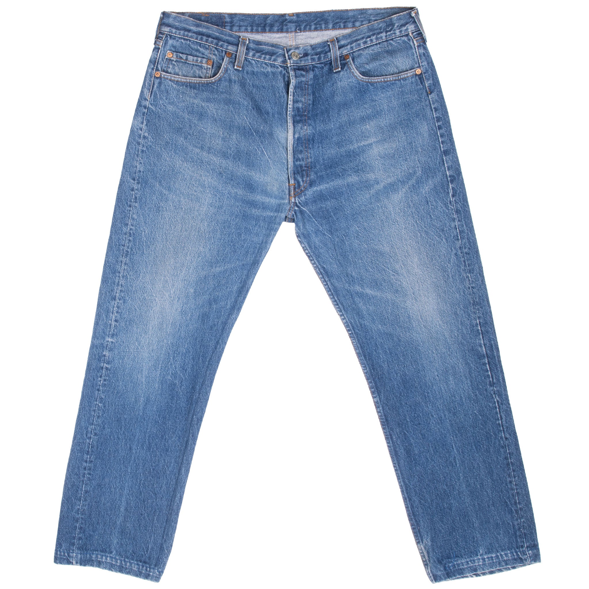 Vintage Levis 501 Indigo Blue Jeans 1980S Size 36X29 Made In Usa With A Medium Wash
Size on Tag is 38X30 Actual Size Is 36X29
Back button #520
Not Original Hem