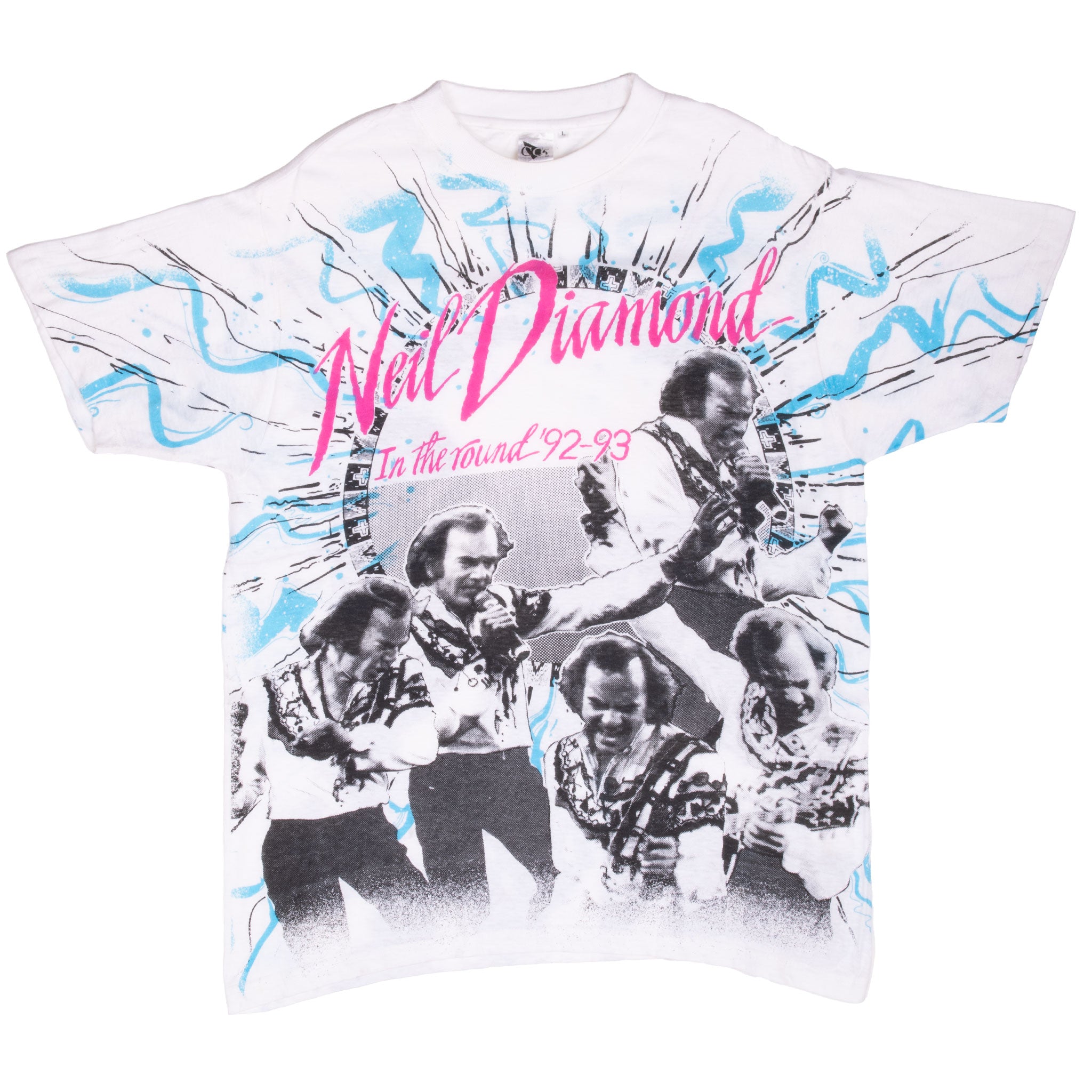 Vintage All Over Print Neil Diamond In the Round 92 93 Tee Shirt Size Large Made In France