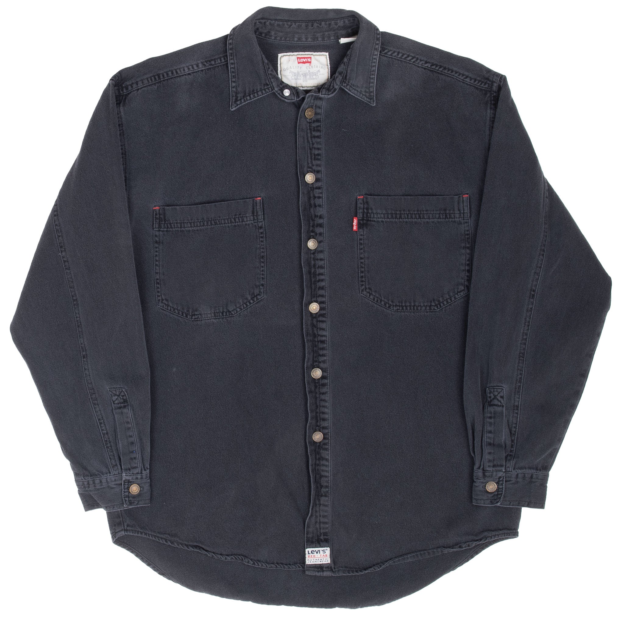 Vintage Levis Red Tab Denim Black Pocket Shirt 1990S Size Medium