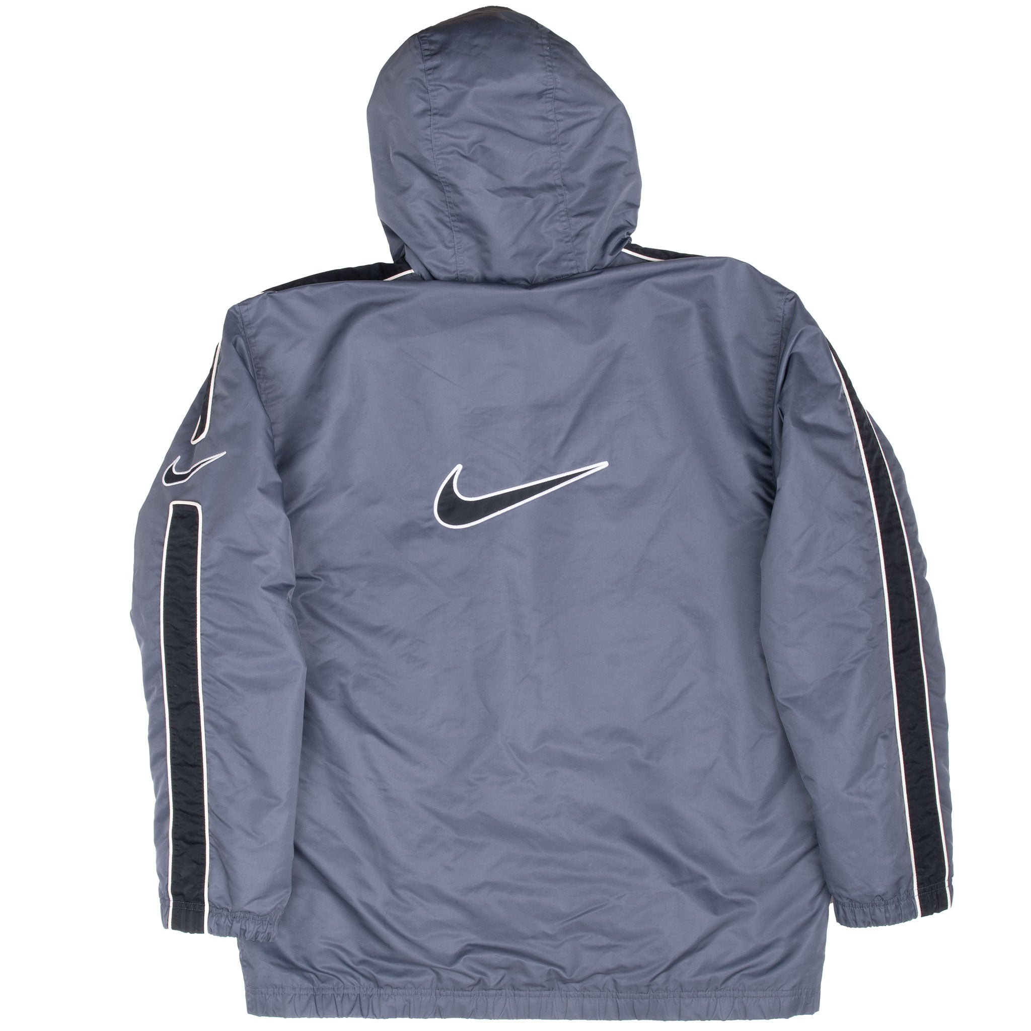 Vintage Nike Big Swoosh Dark Grey Hooded Windbreaker Jacket 2000S Size Large