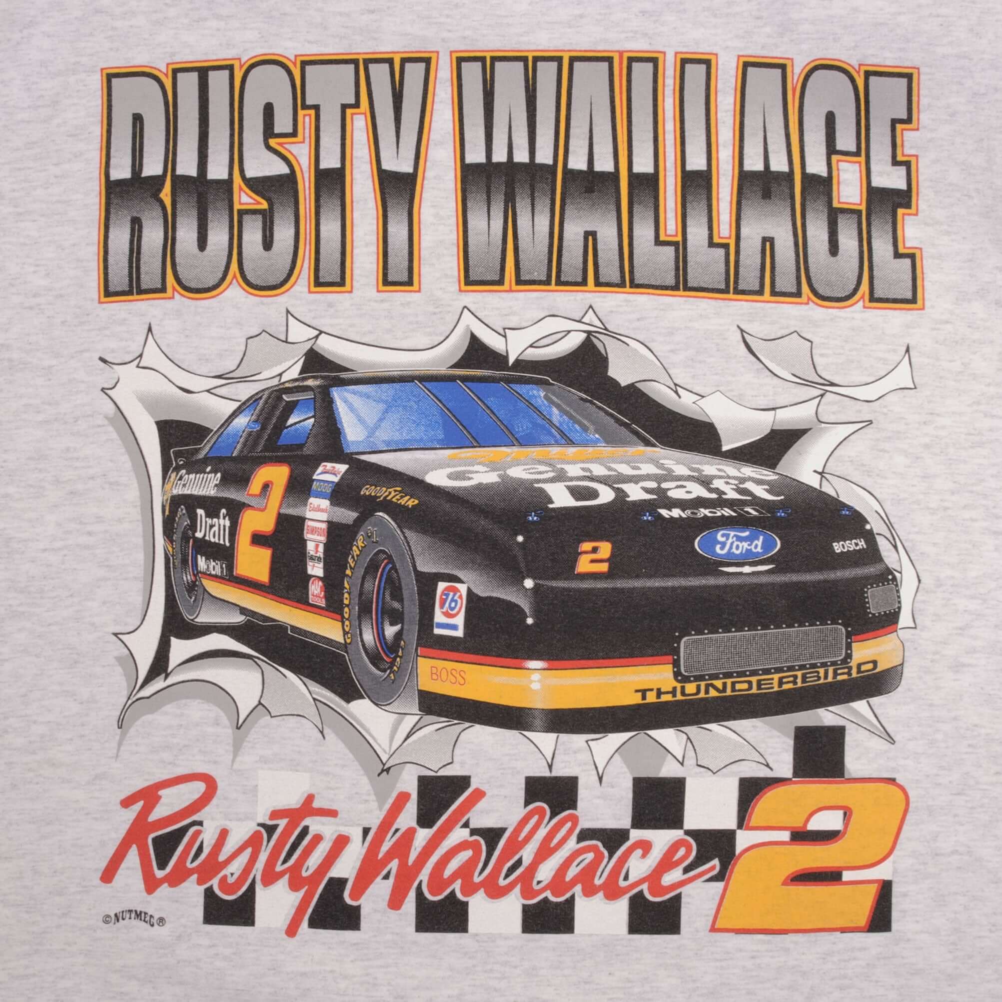 Vintage Nascar Rusty Wallace 1990S Nutmeg Tee Shirt Size XL Made In USA With Single Stitch Sleeves