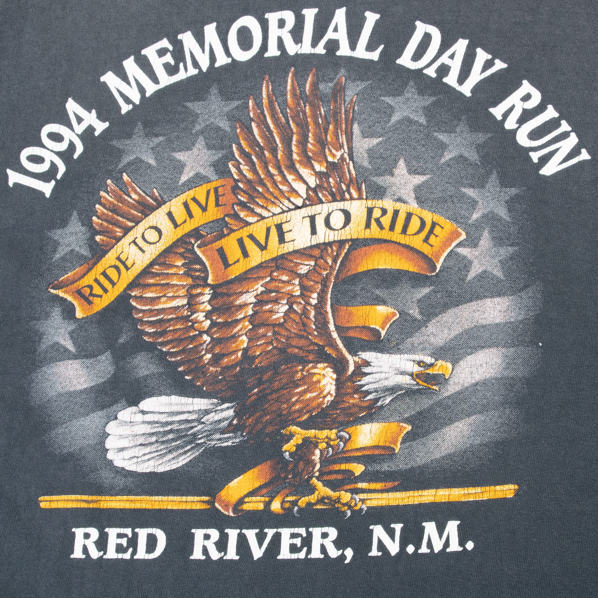 Close-up of 1994 Memorial Day Run eagle back print for Red River, New Mexico