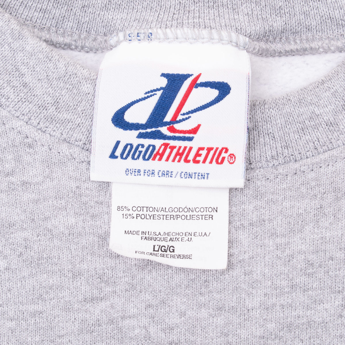 Logo Athletic neck and care labels inside gray sweatshirt