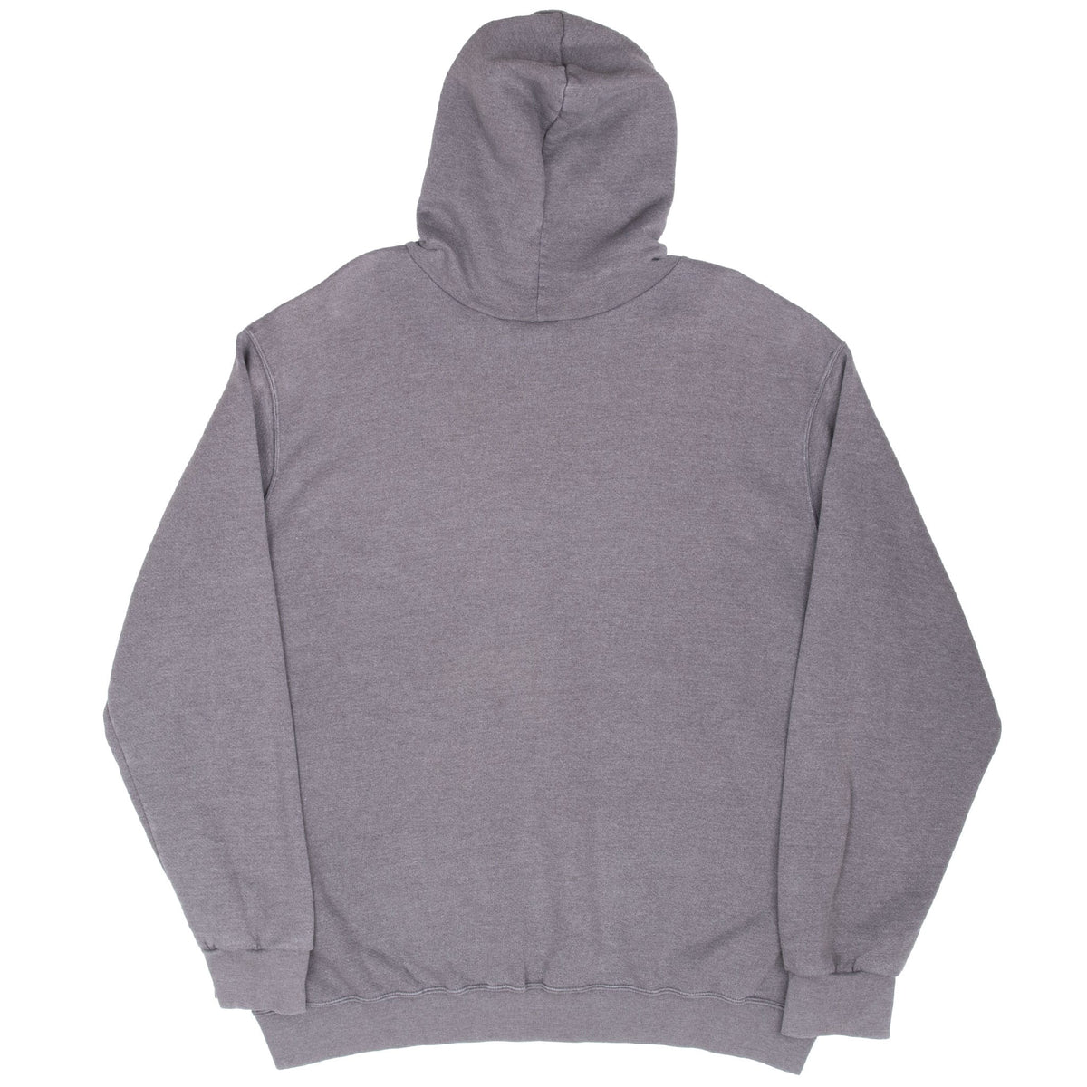 Back of faded grey Nike pullover hoodie with plain design, ribbed cuffs and hem