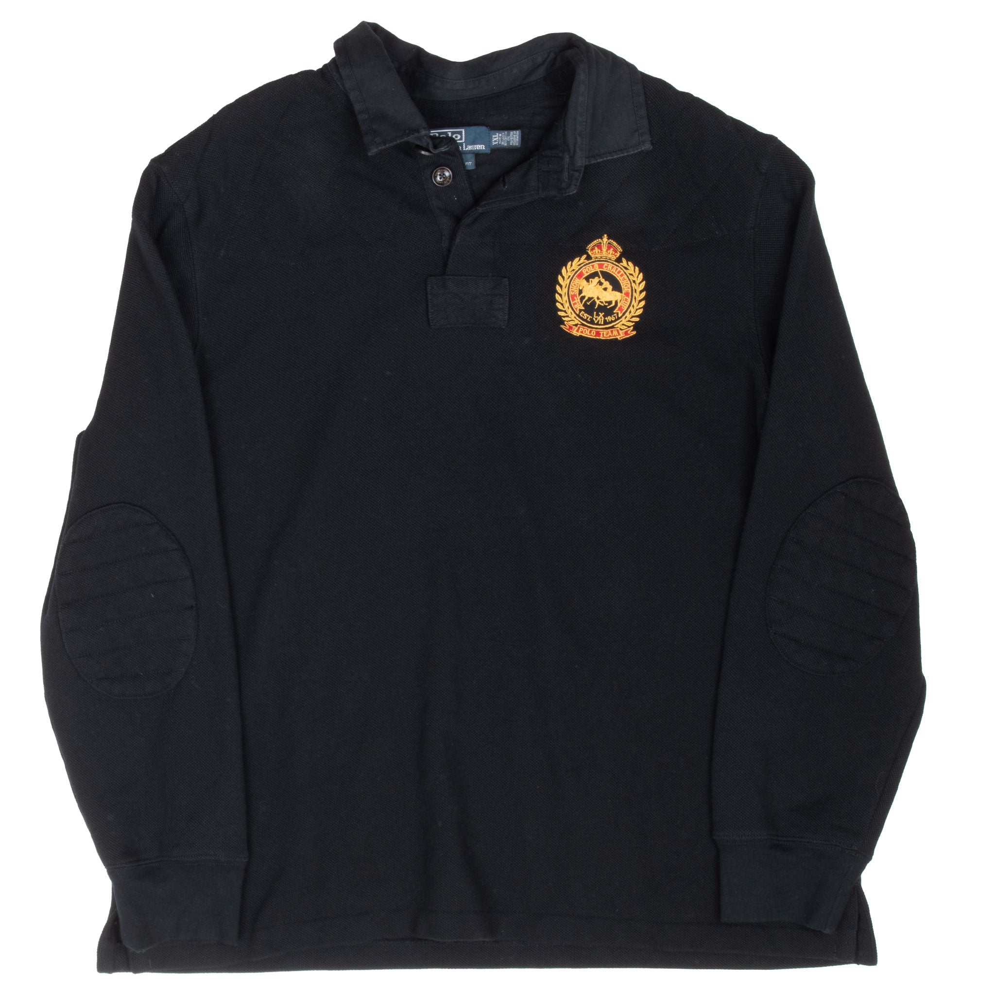 Vintage Polo Ralph Lauren Black Rugby Polo Shirt Stripe 1990S Size 2XL