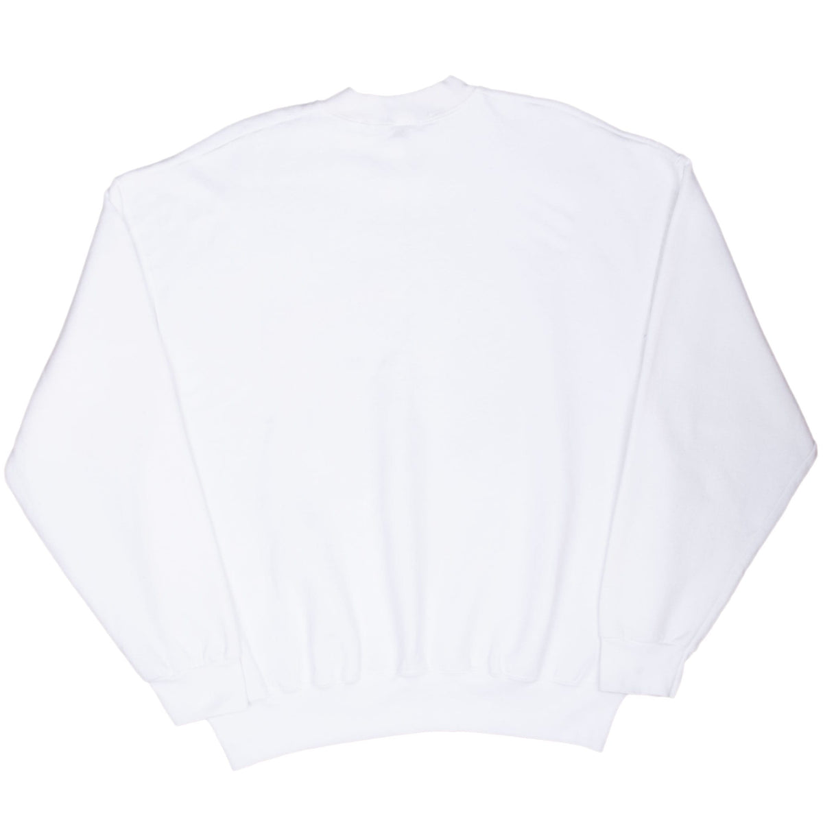 Plain back of white Dan Jansen crewneck sweatshirt with ribbed cuffs and hem